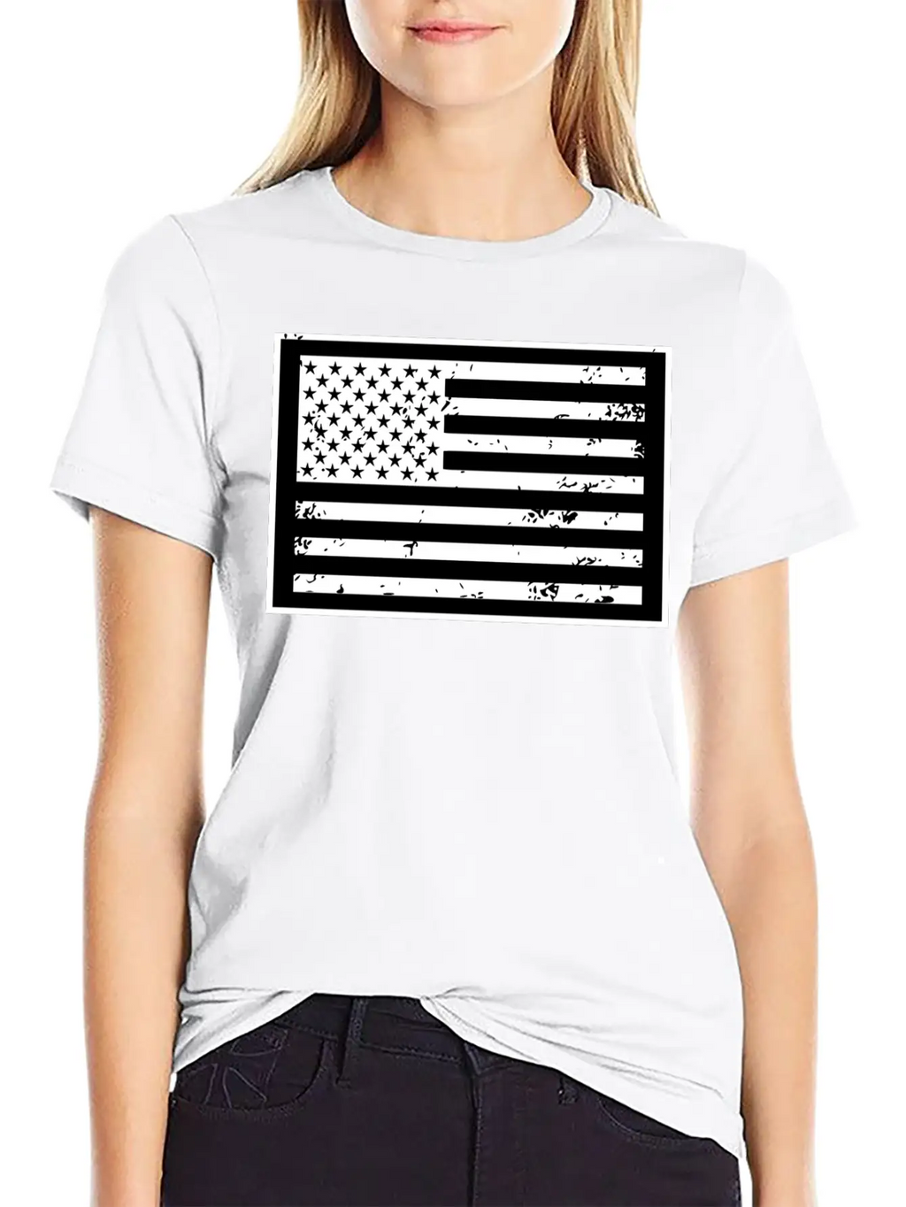 Black And White United States Of America Flag Timeless Short Sleeve Tee – Comfy And Minimalist Design