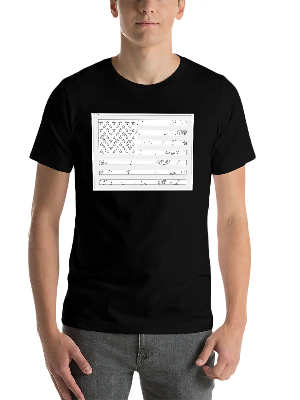 Black And White United States Of America Flag Timeless Short Sleeve Tee – Comfy And Minimalist Design