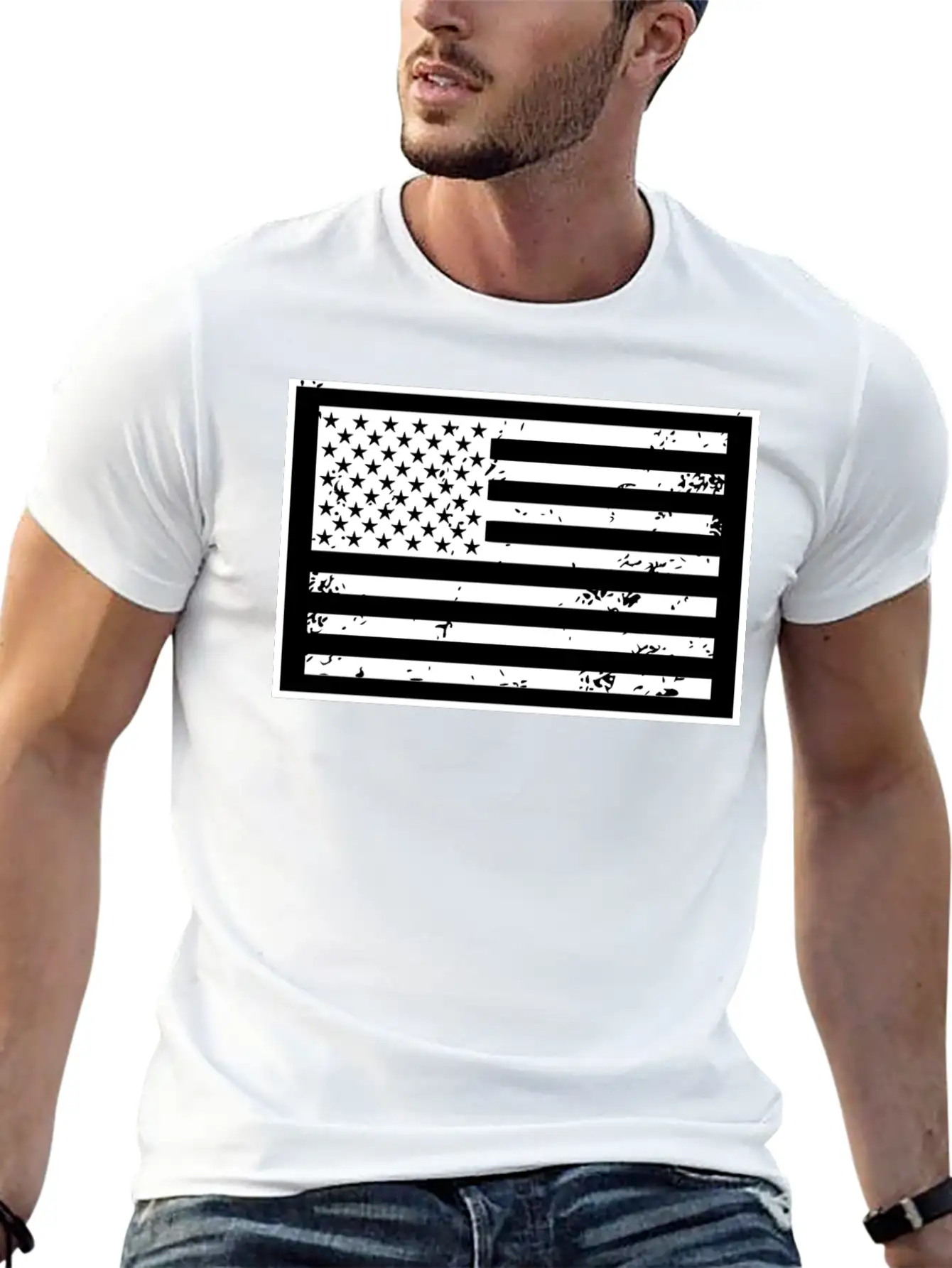 Black And White United States Of America Flag Timeless Short Sleeve Tee – Comfy And Minimalist Design