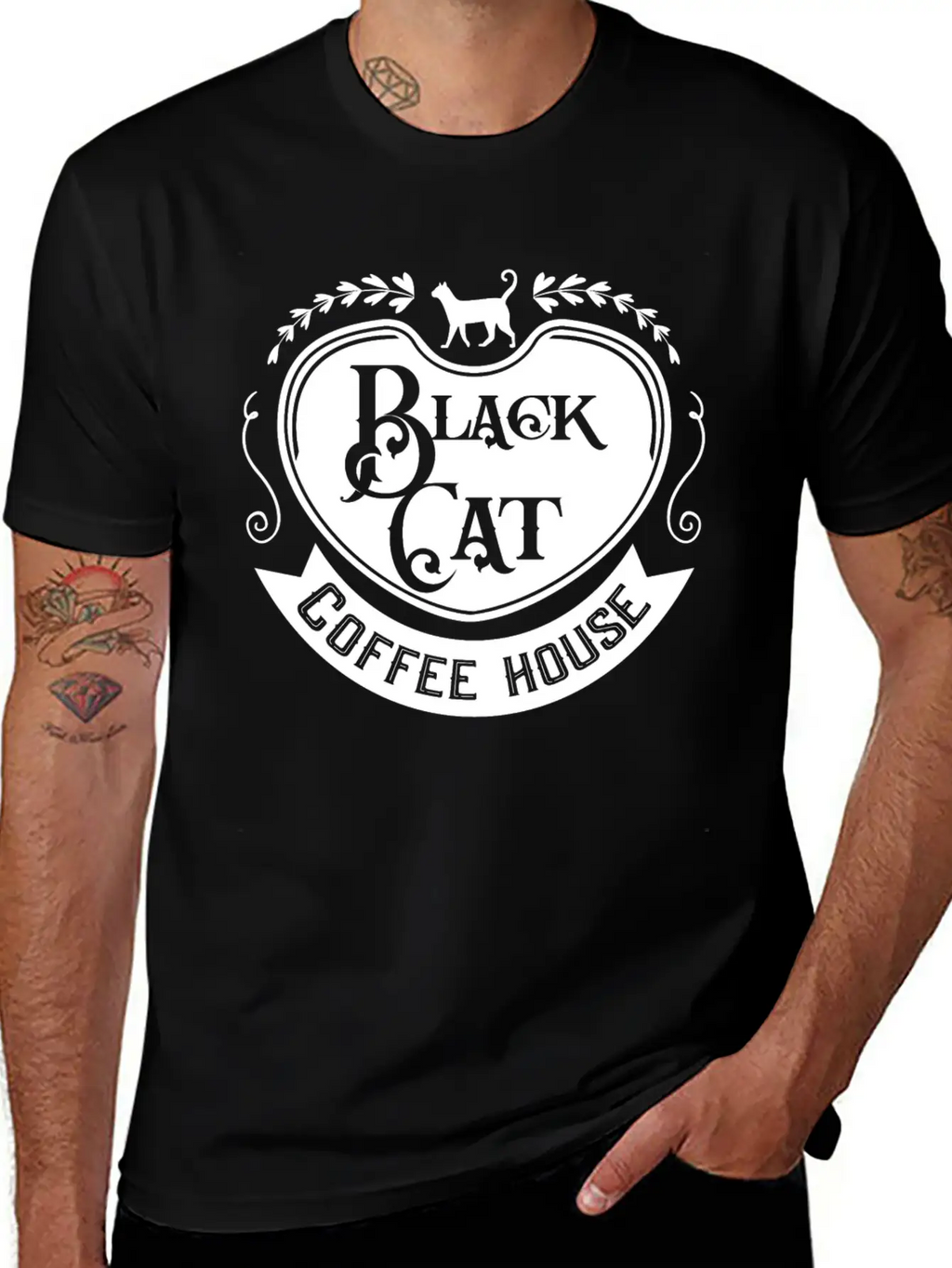 Black Cat Coffee House Unisex Casual T-Shirt – Clean Design For Daily Comfort