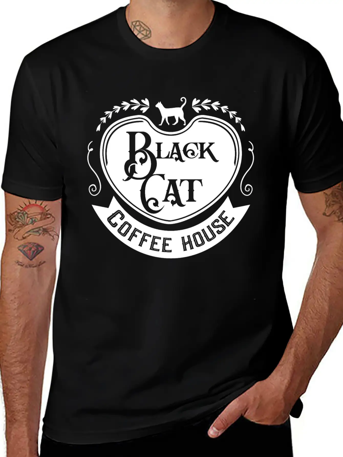 Black Cat Coffee House Unisex Casual T-Shirt – Clean Design For Daily Comfort
