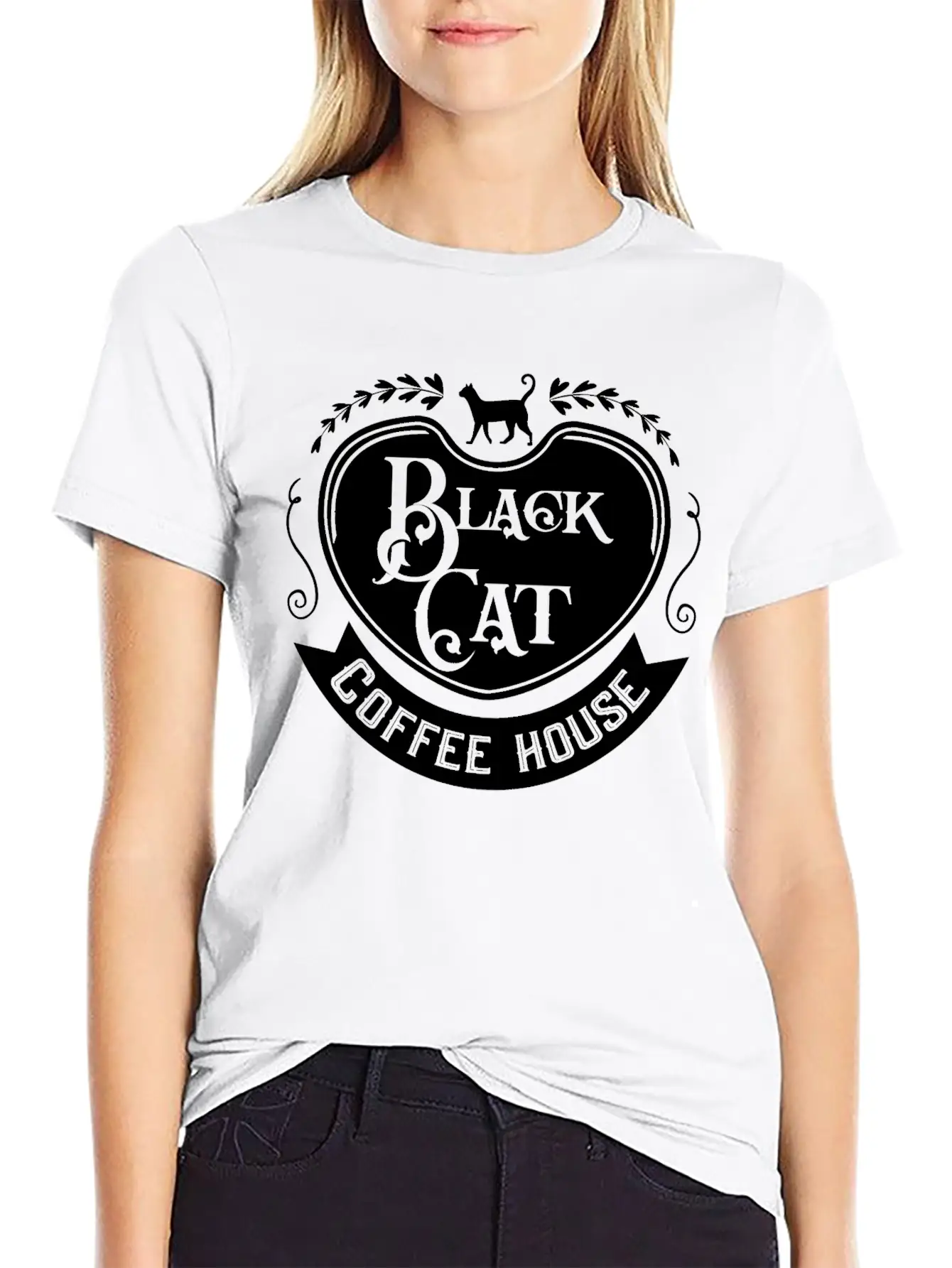 Black Cat Coffee House Unisex Casual T-Shirt – Clean Design For Daily Comfort