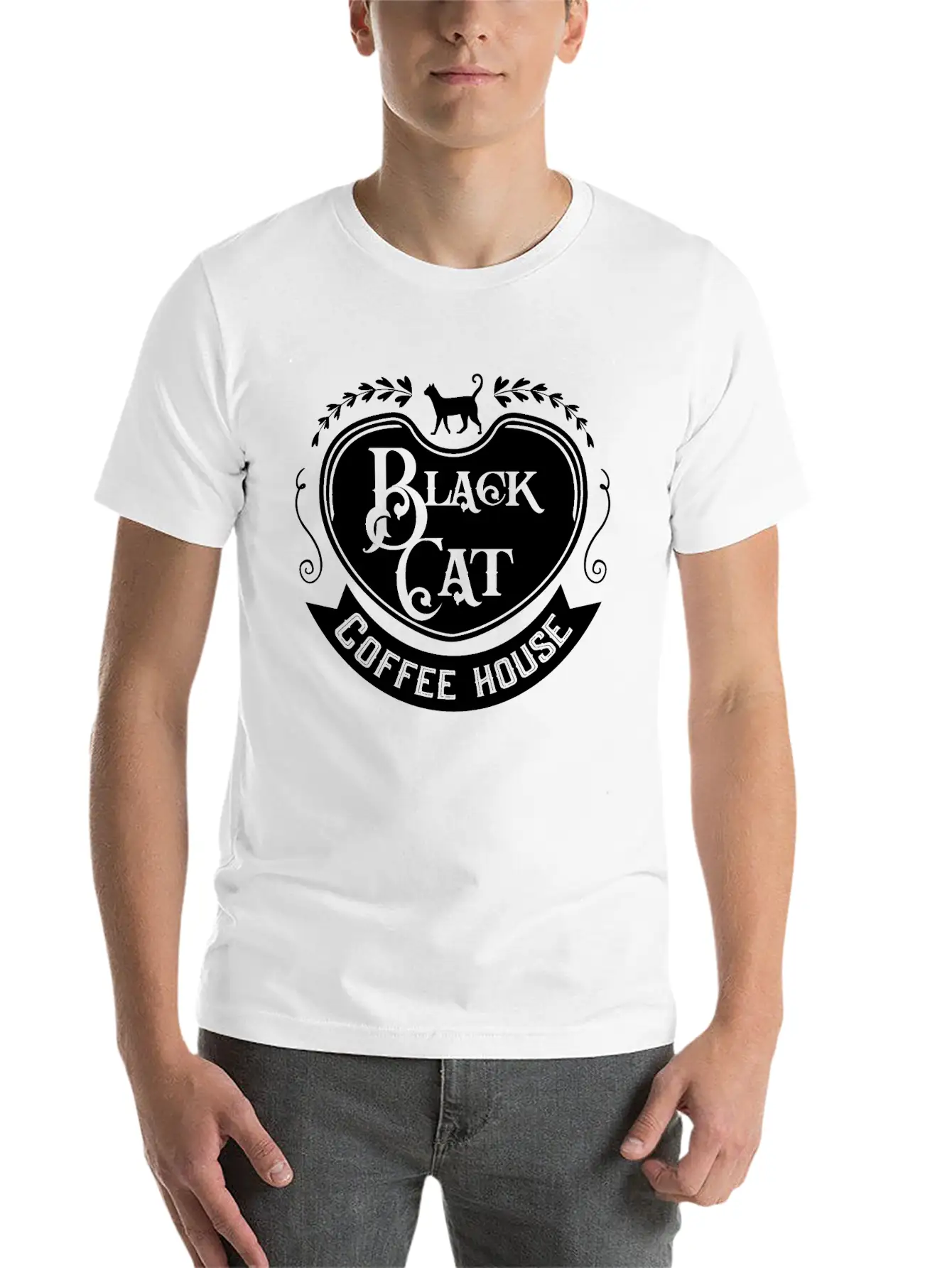 Black Cat Coffee House Unisex Casual T-Shirt – Clean Design For Daily Comfort