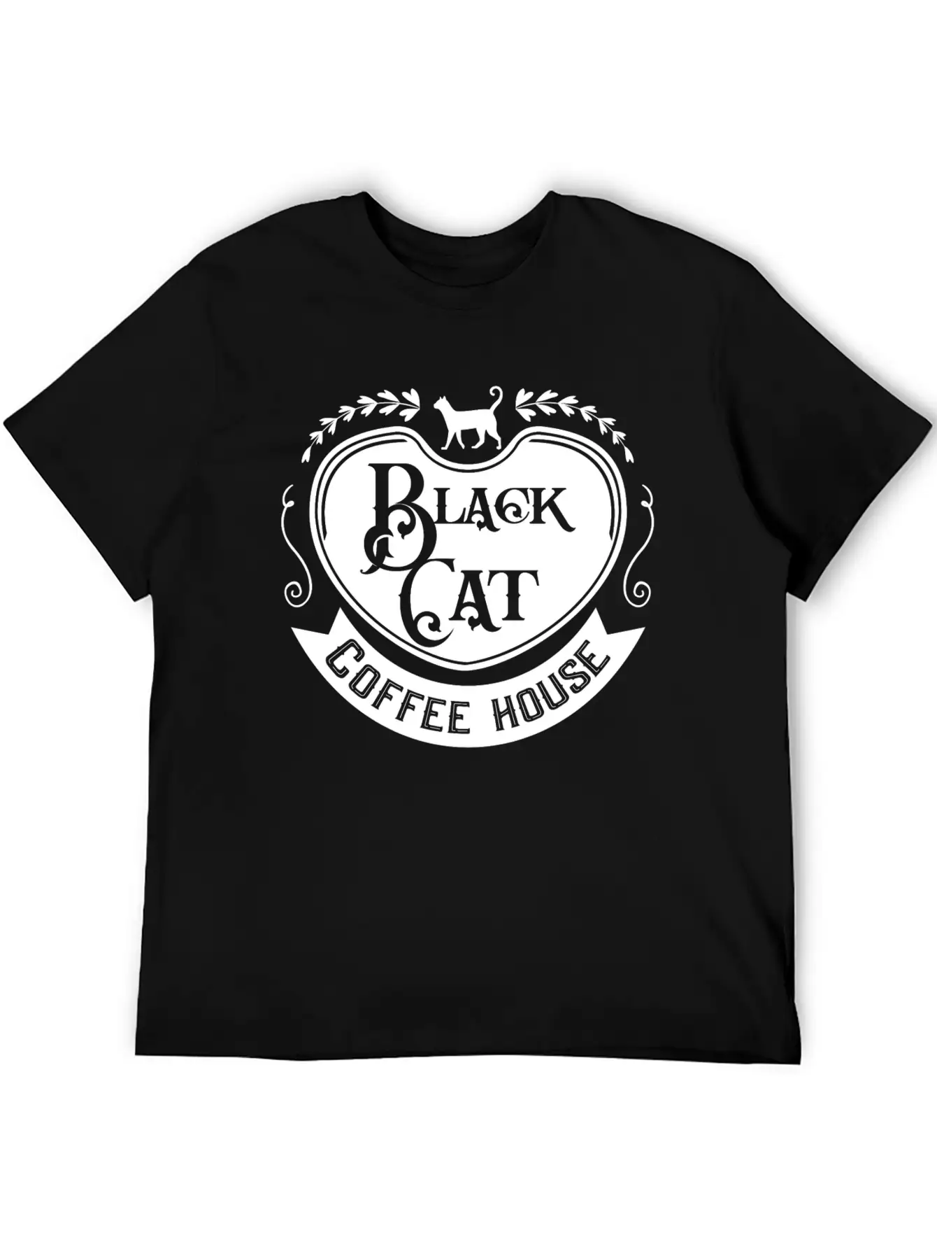 Black Cat Coffee House Unisex Casual T-Shirt – Clean Design For Daily Comfort