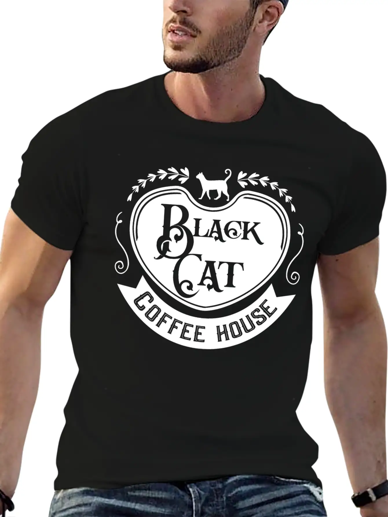 Black Cat Coffee House Unisex Casual T-Shirt – Clean Design For Daily Comfort