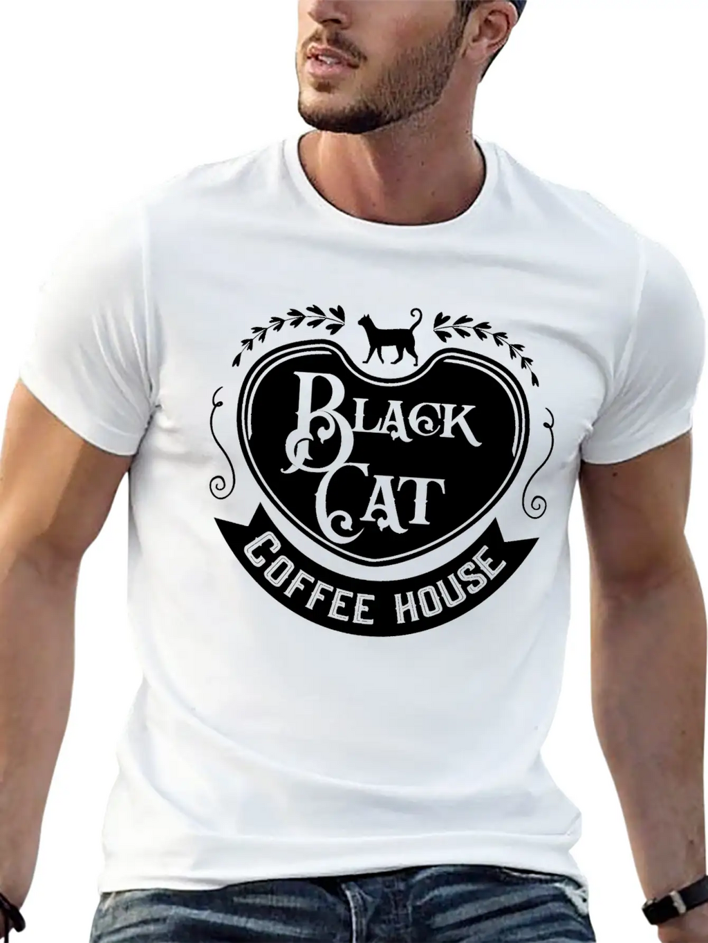 Black Cat Coffee House Unisex Casual T-Shirt – Clean Design For Daily Comfort