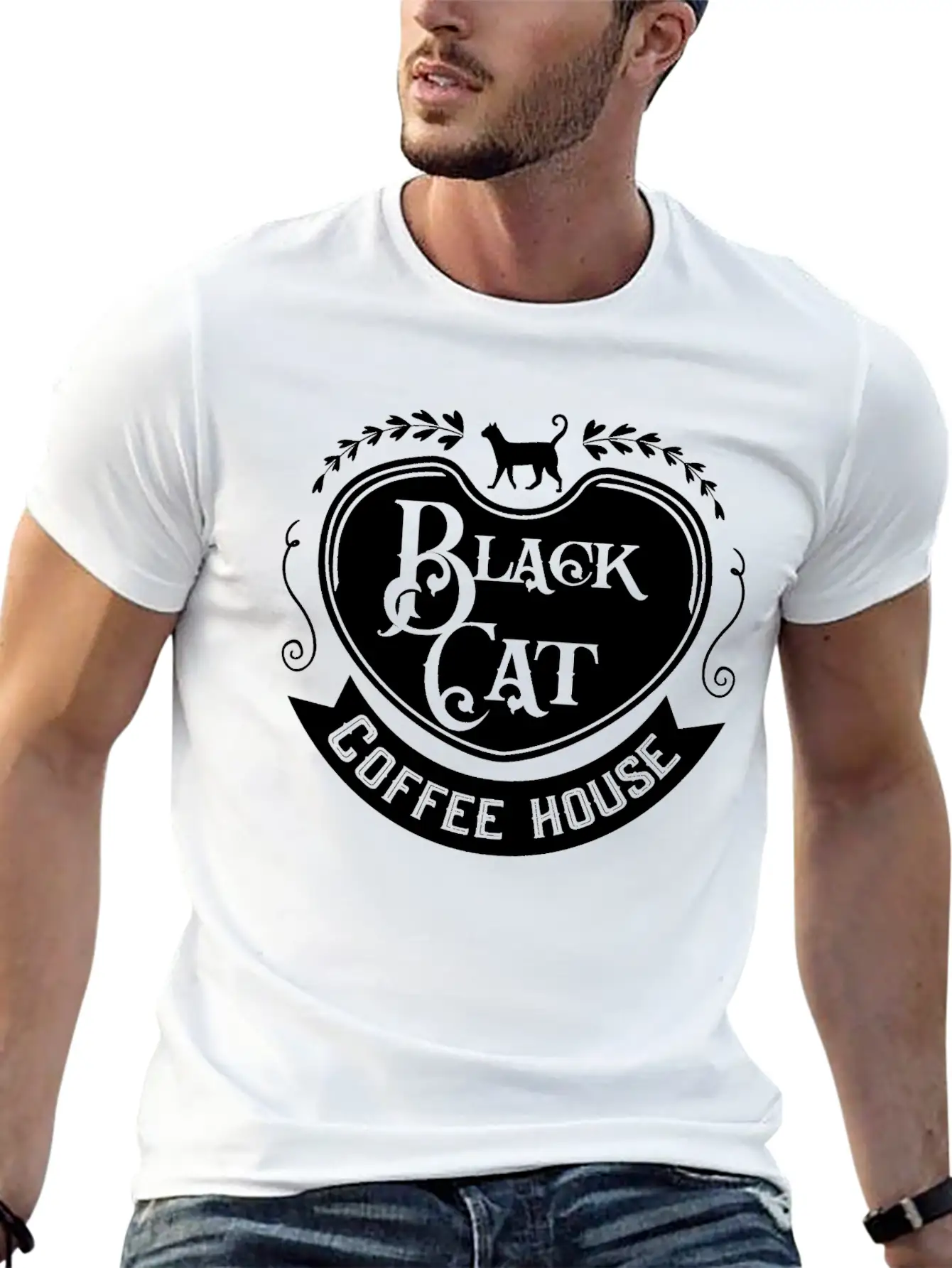 Black Cat Coffee House Unisex Casual T-Shirt – Clean Design For Daily Comfort