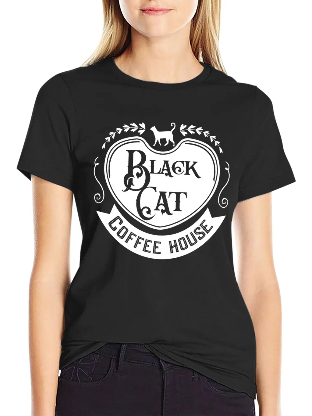 Black Cat Coffee House Unisex Casual T-Shirt – Clean Design For Daily Comfort