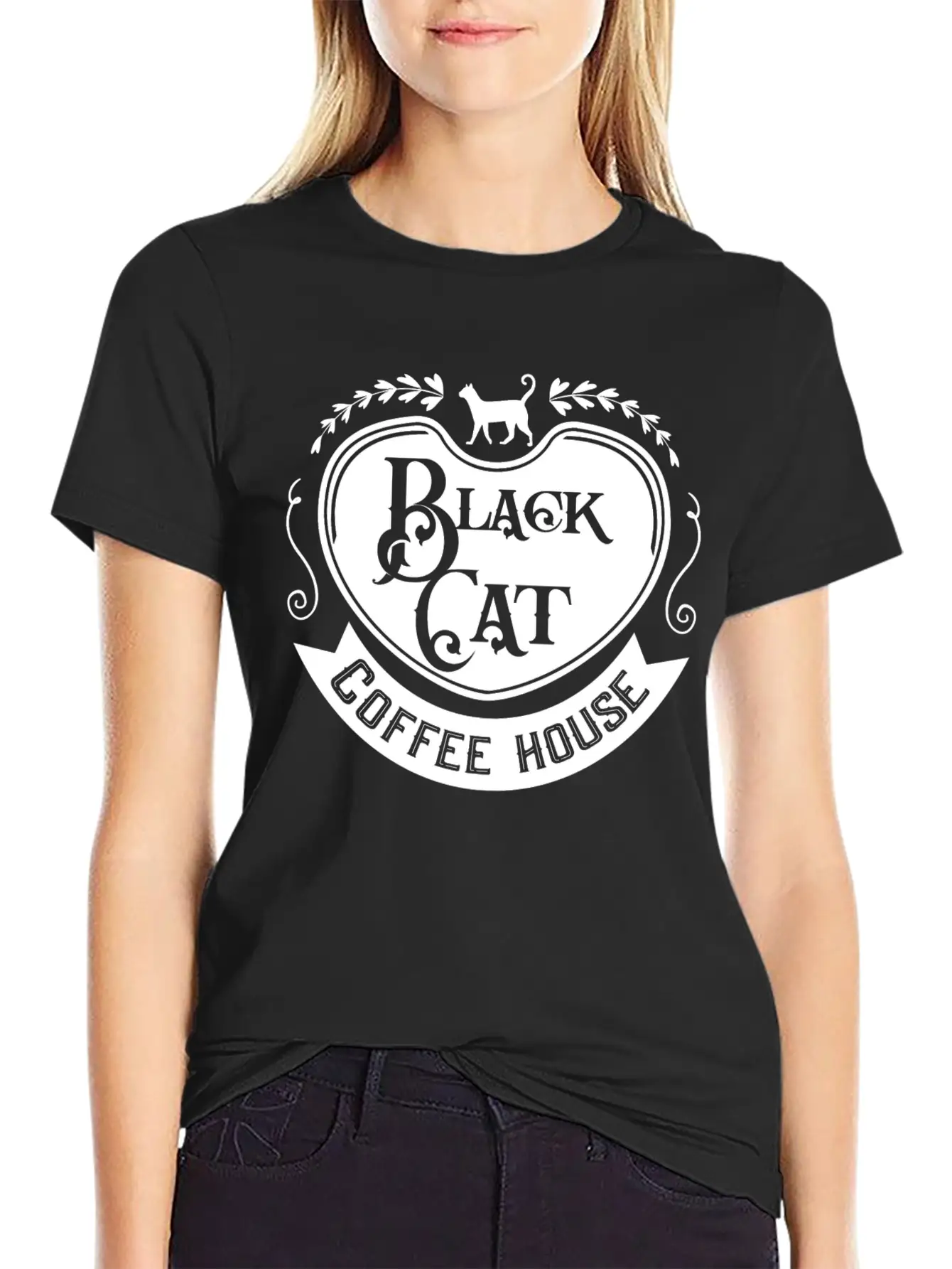 Black Cat Coffee House Unisex Casual T-Shirt – Clean Design For Daily Comfort