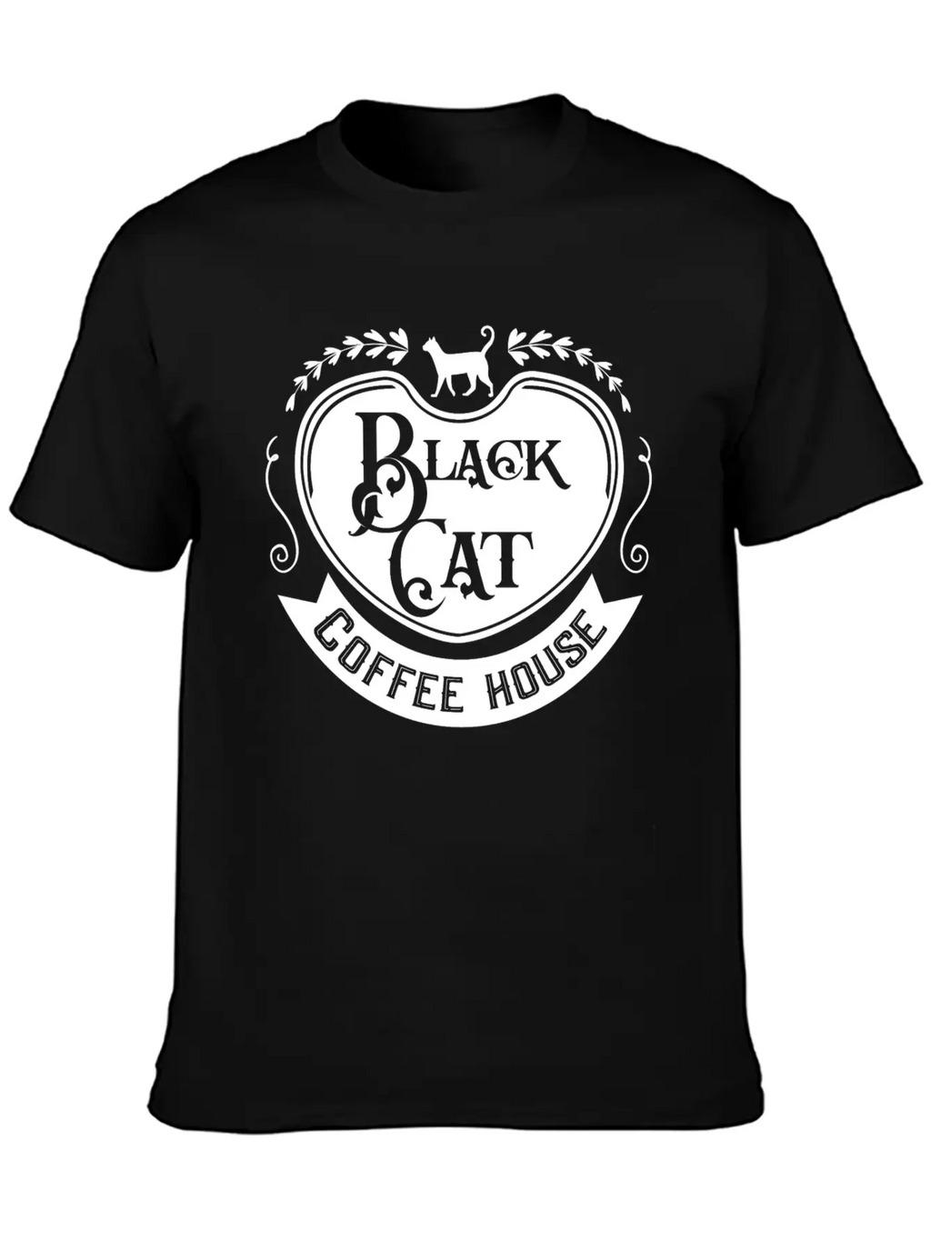 Black Cat Coffee House Unisex Casual T-Shirt – Clean Design For Daily Comfort