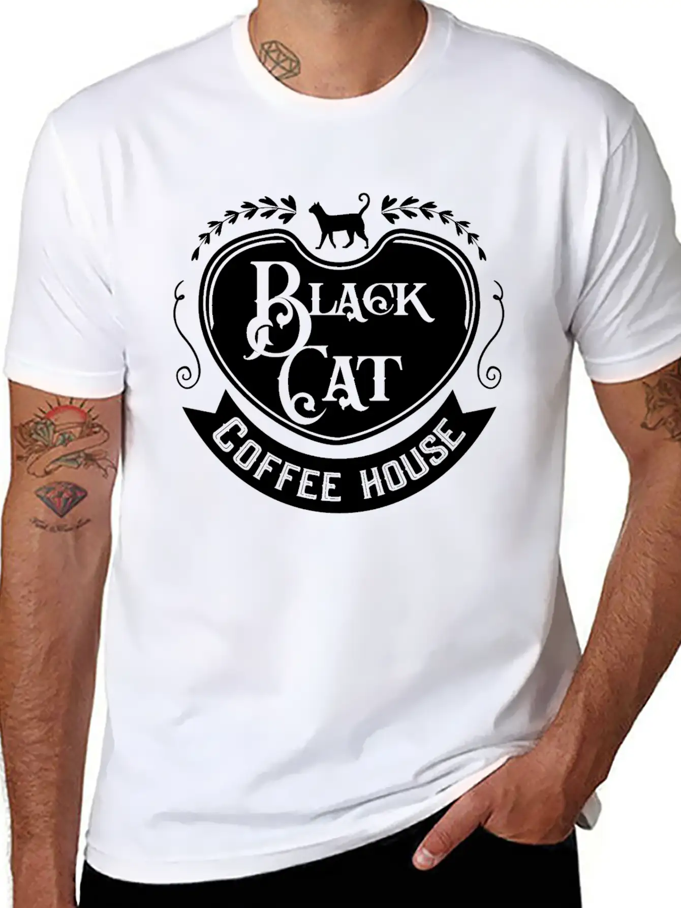 Black Cat Coffee House Unisex Casual T-Shirt – Clean Design For Daily Comfort