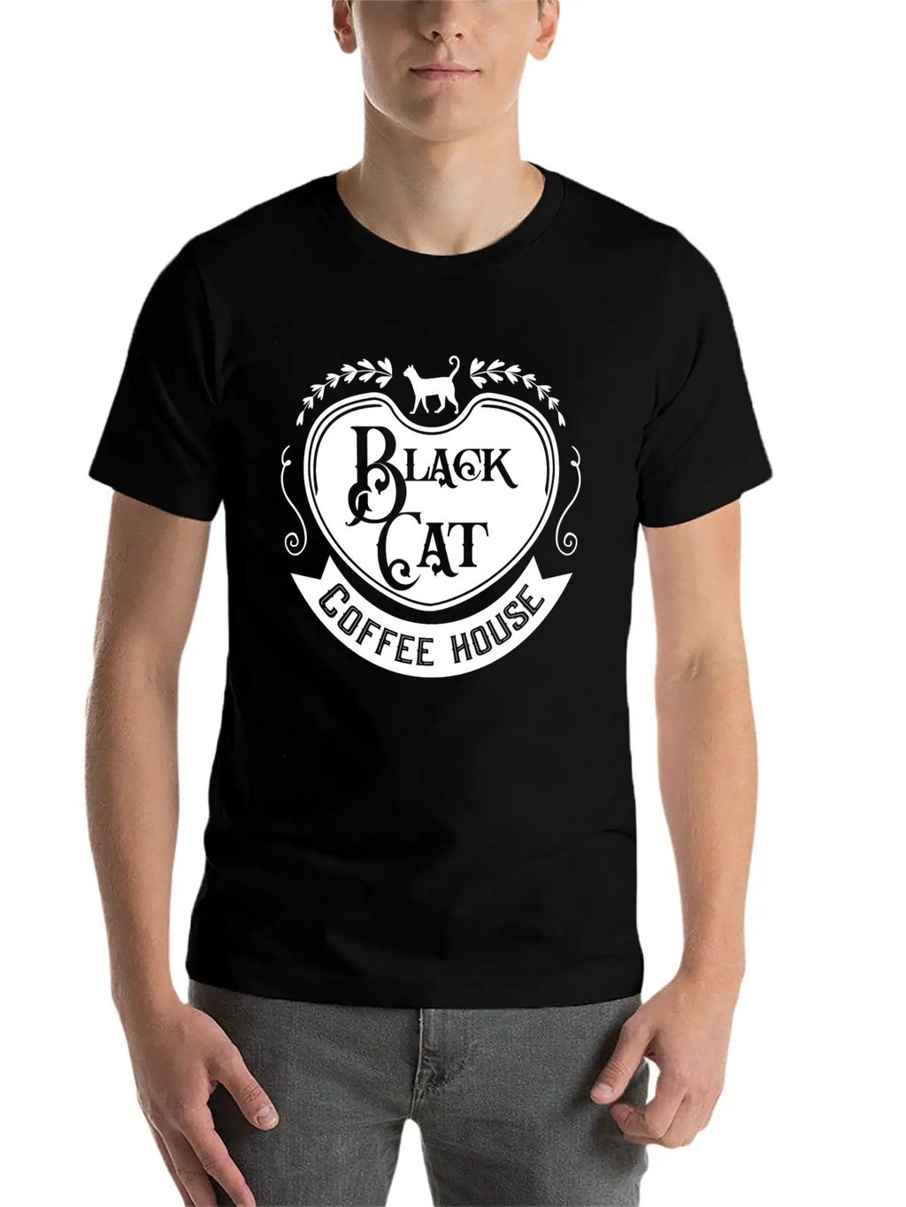 Black Cat Coffee House Unisex Casual T-Shirt – Clean Design For Daily Comfort
