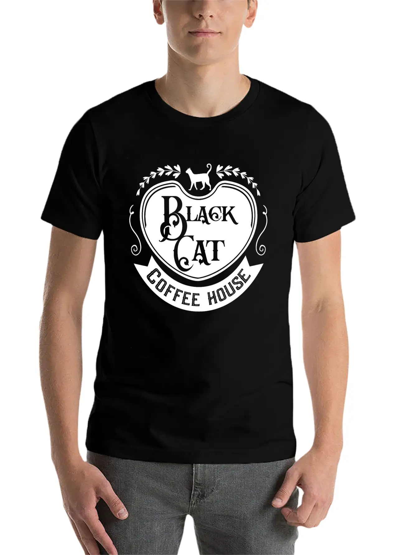 Black Cat Coffee House Unisex Casual T-Shirt – Clean Design For Daily Comfort