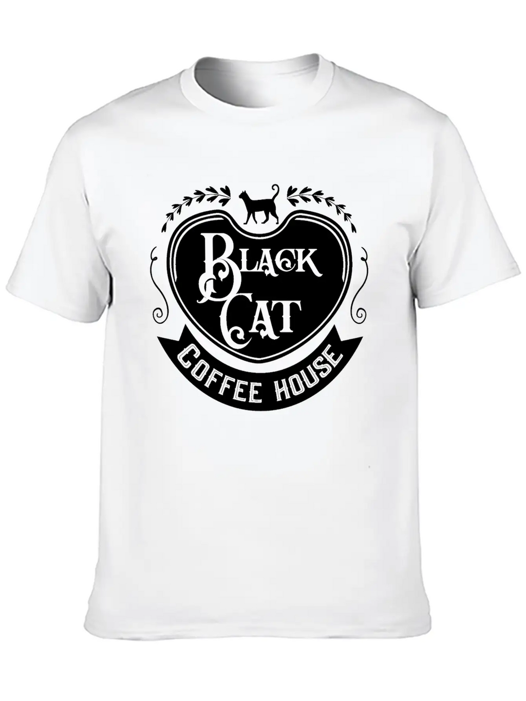 Black Cat Coffee House Unisex Casual T-Shirt – Clean Design For Daily Comfort