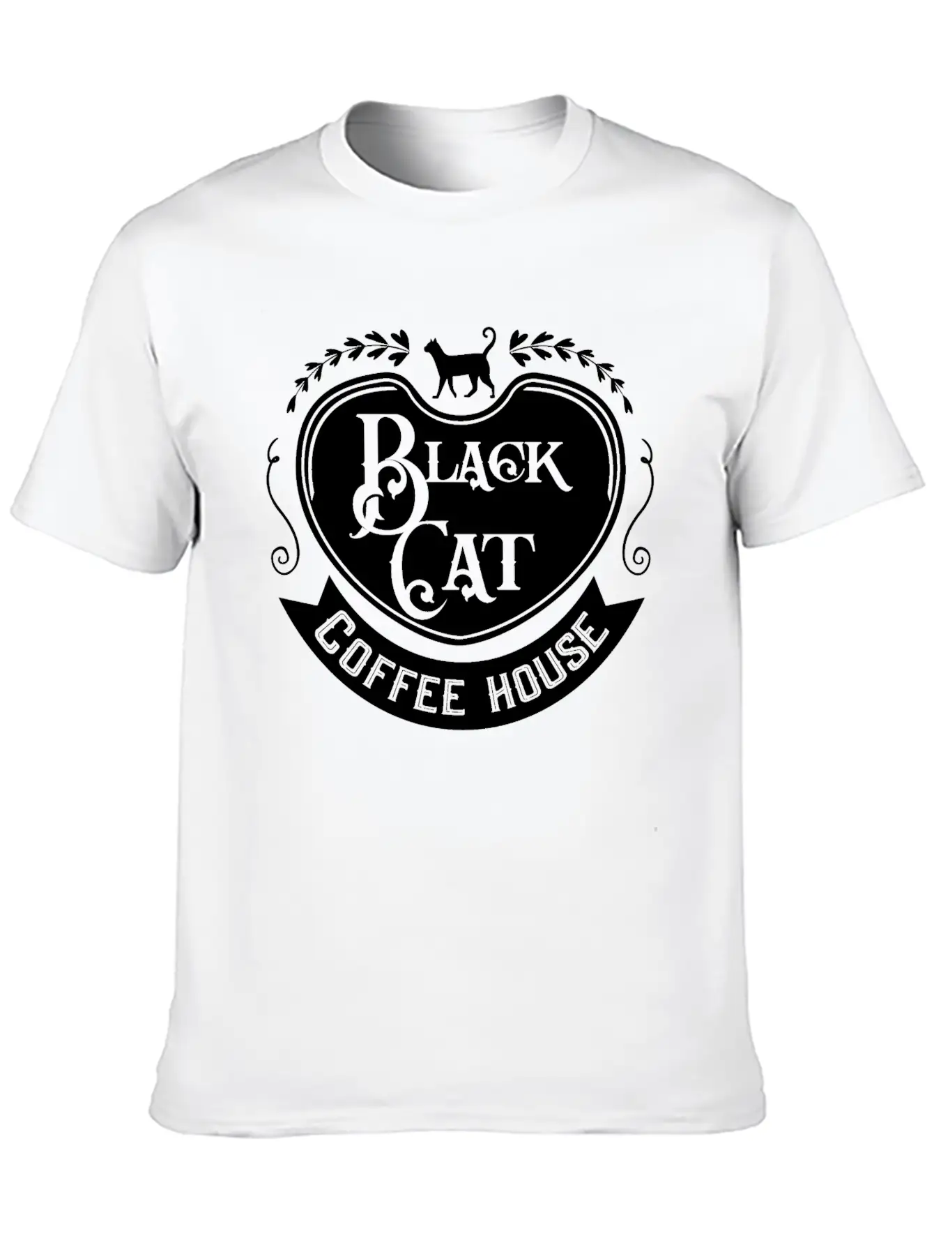Black Cat Coffee House Unisex Casual T-Shirt – Clean Design For Daily Comfort