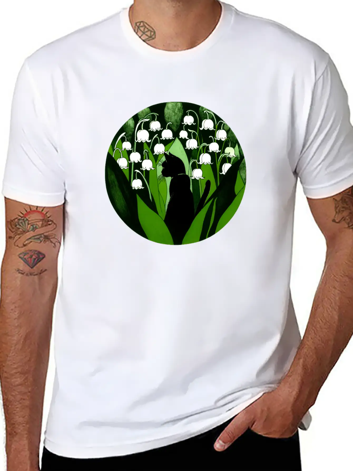 Black Cat Lily Of The Valley Breathable Soft Cotton T-Shirt – Timeless Casual Look