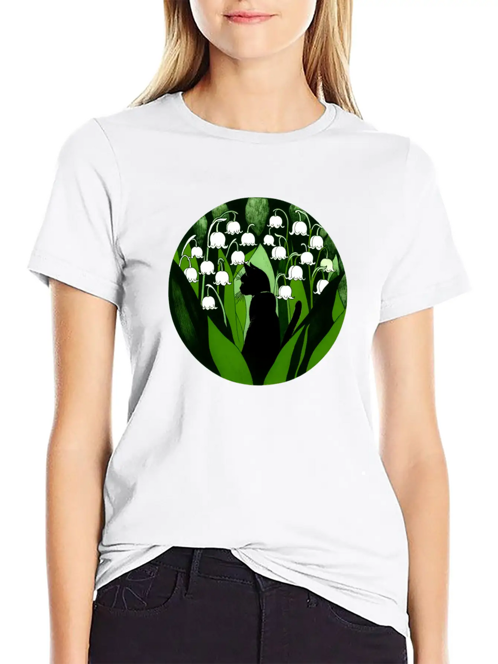 Black Cat Lily Of The Valley Breathable Soft Cotton T-Shirt – Timeless Casual Look