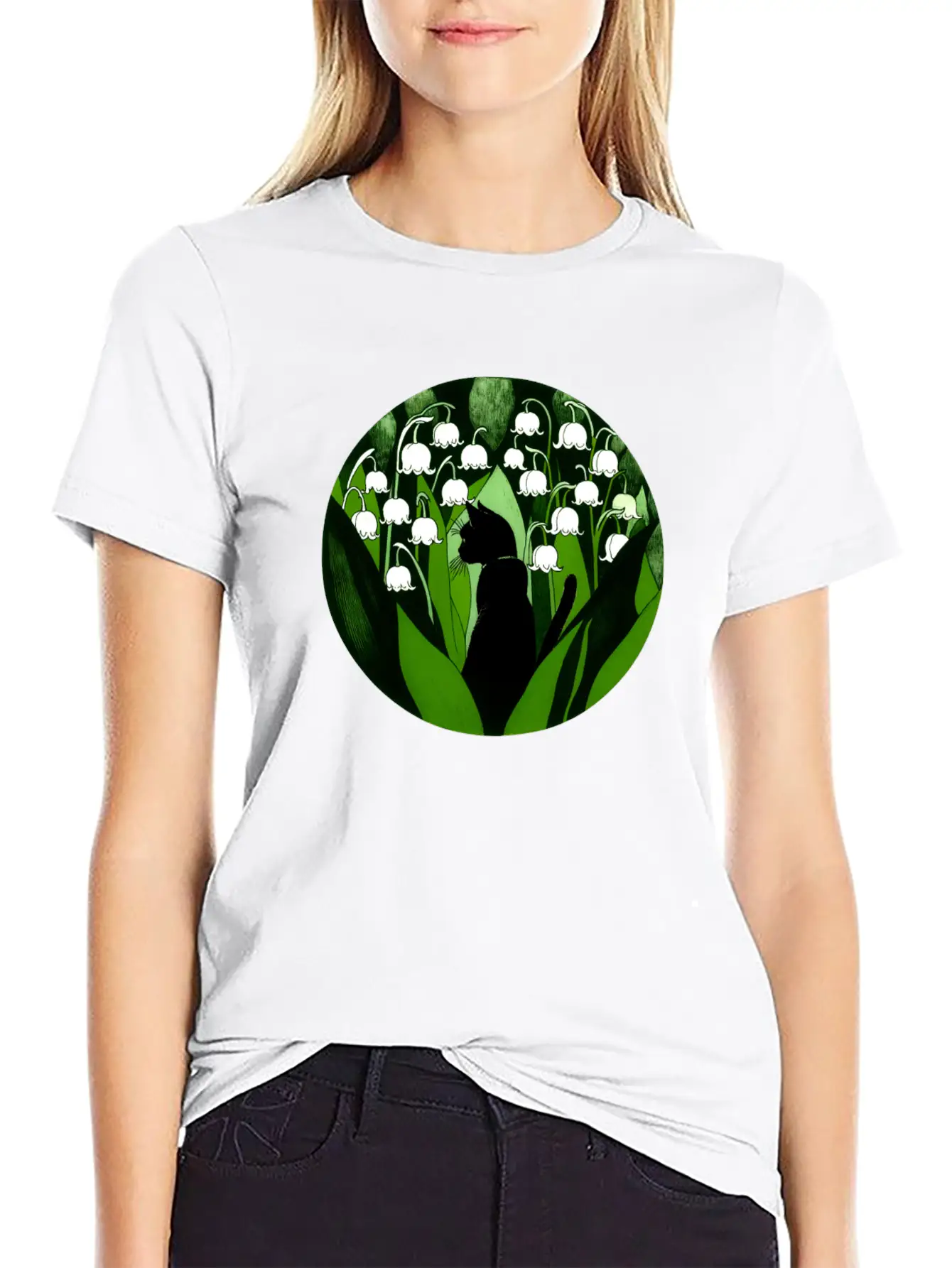 Black Cat Lily Of The Valley Breathable Soft Cotton T-Shirt – Timeless Casual Look