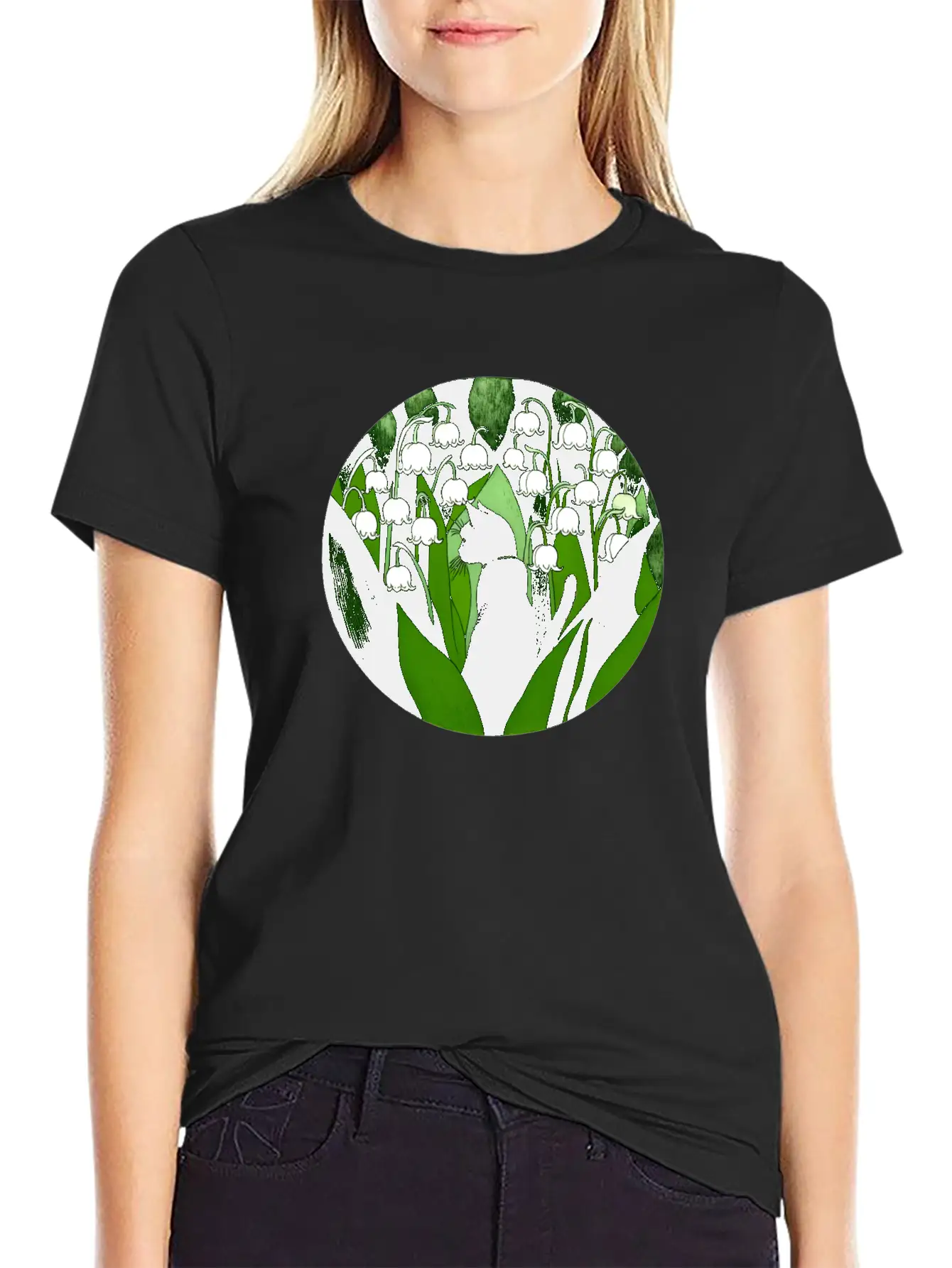 Black Cat Lily Of The Valley Breathable Soft Cotton T-Shirt – Timeless Casual Look
