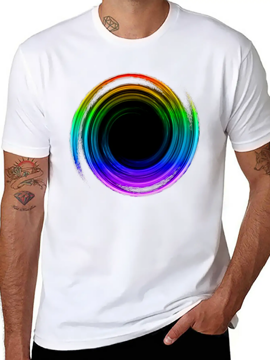 Black Hole Space Universe Physics Cosmos Rainbow Essential Cotton Tee For Daily Outfits – Unisex Style