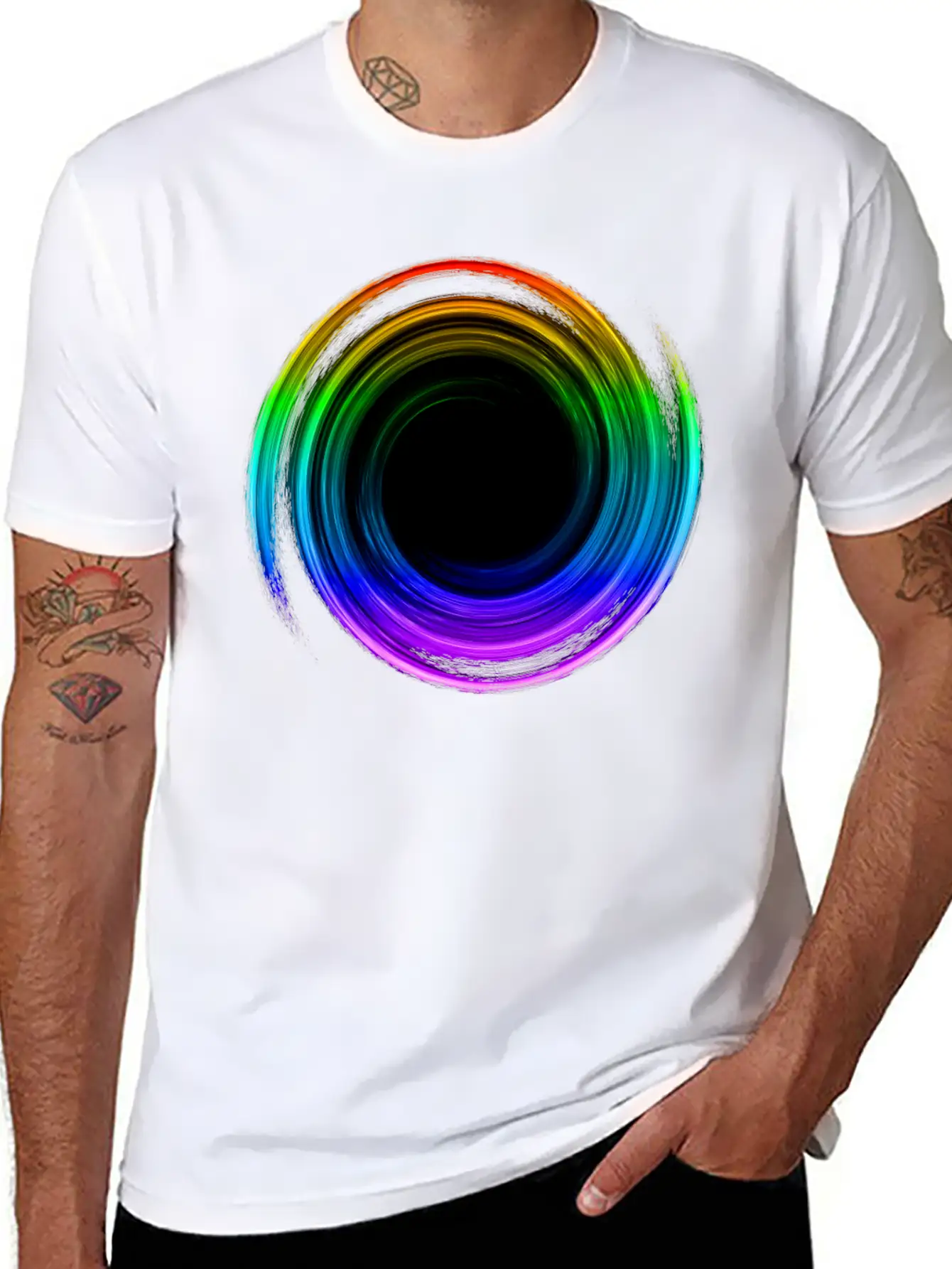 Black Hole Space Universe Physics Cosmos Rainbow Essential Cotton Tee For Daily Outfits – Unisex Style