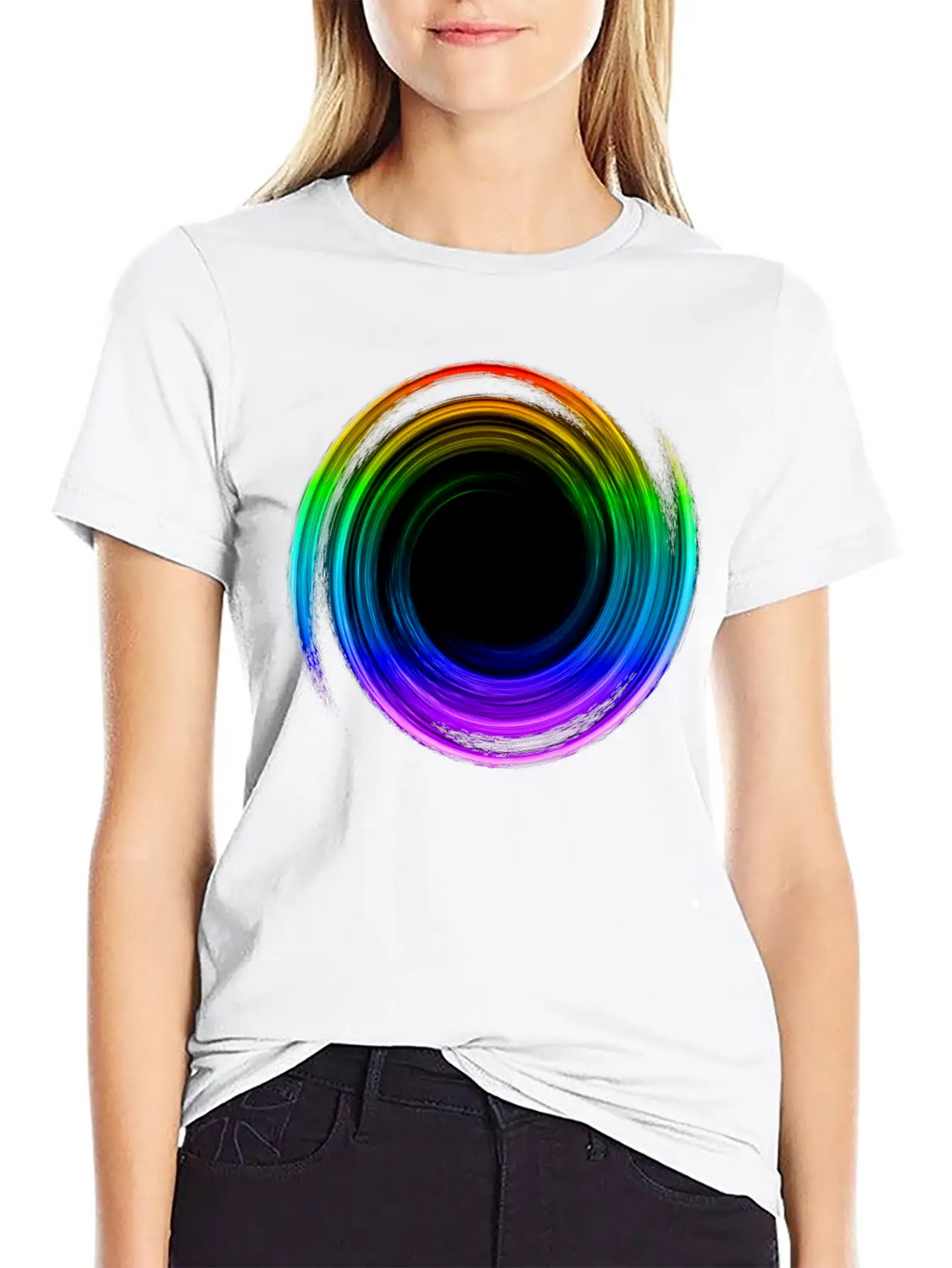Black Hole Space Universe Physics Cosmos Rainbow Essential Cotton Tee For Daily Outfits – Unisex Style
