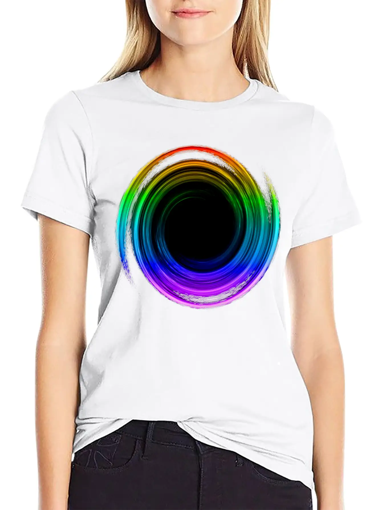 Black Hole Space Universe Physics Cosmos Rainbow Essential Cotton Tee For Daily Outfits – Unisex Style