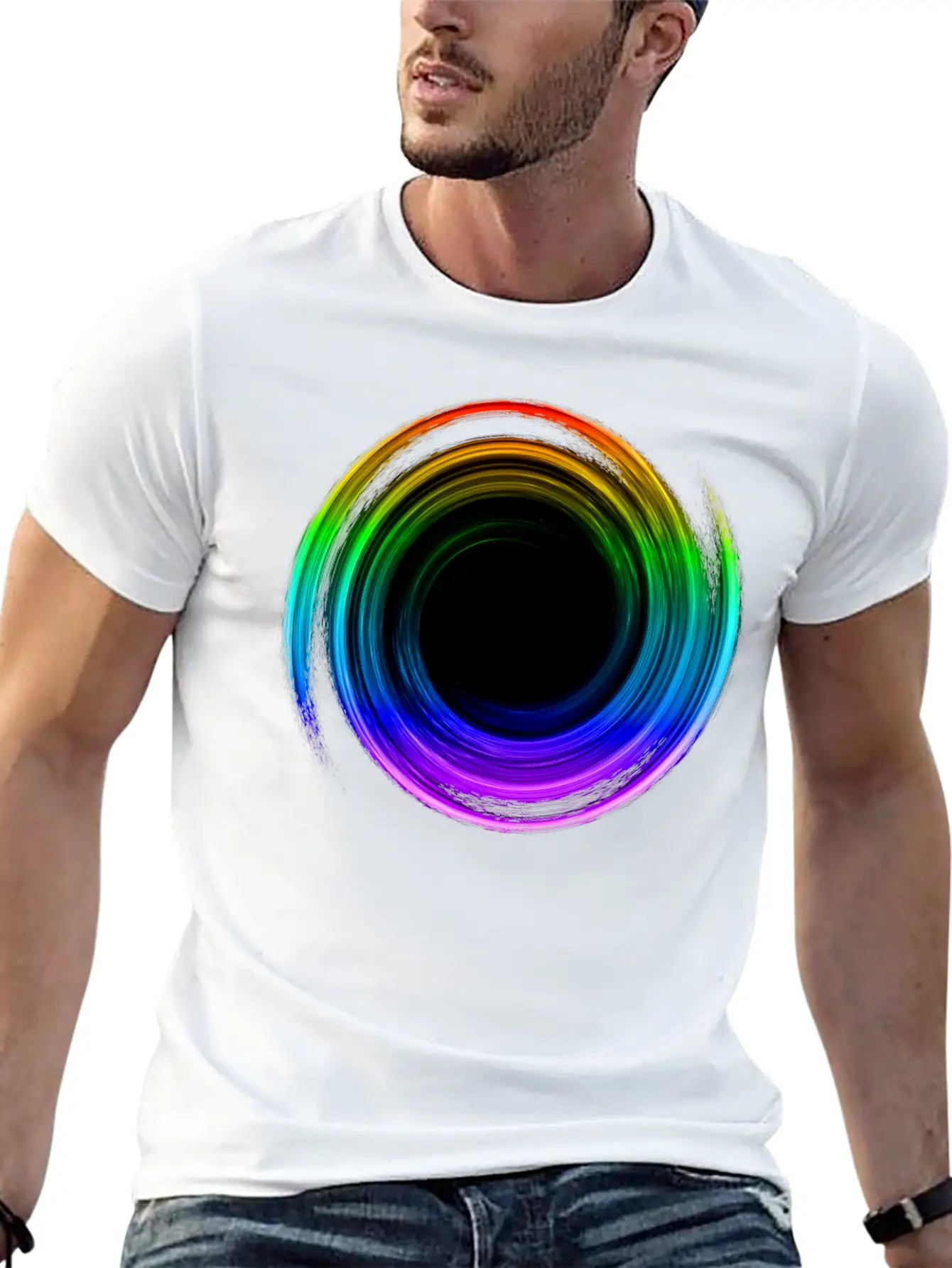 Black Hole Space Universe Physics Cosmos Rainbow Essential Cotton Tee For Daily Outfits – Unisex Style