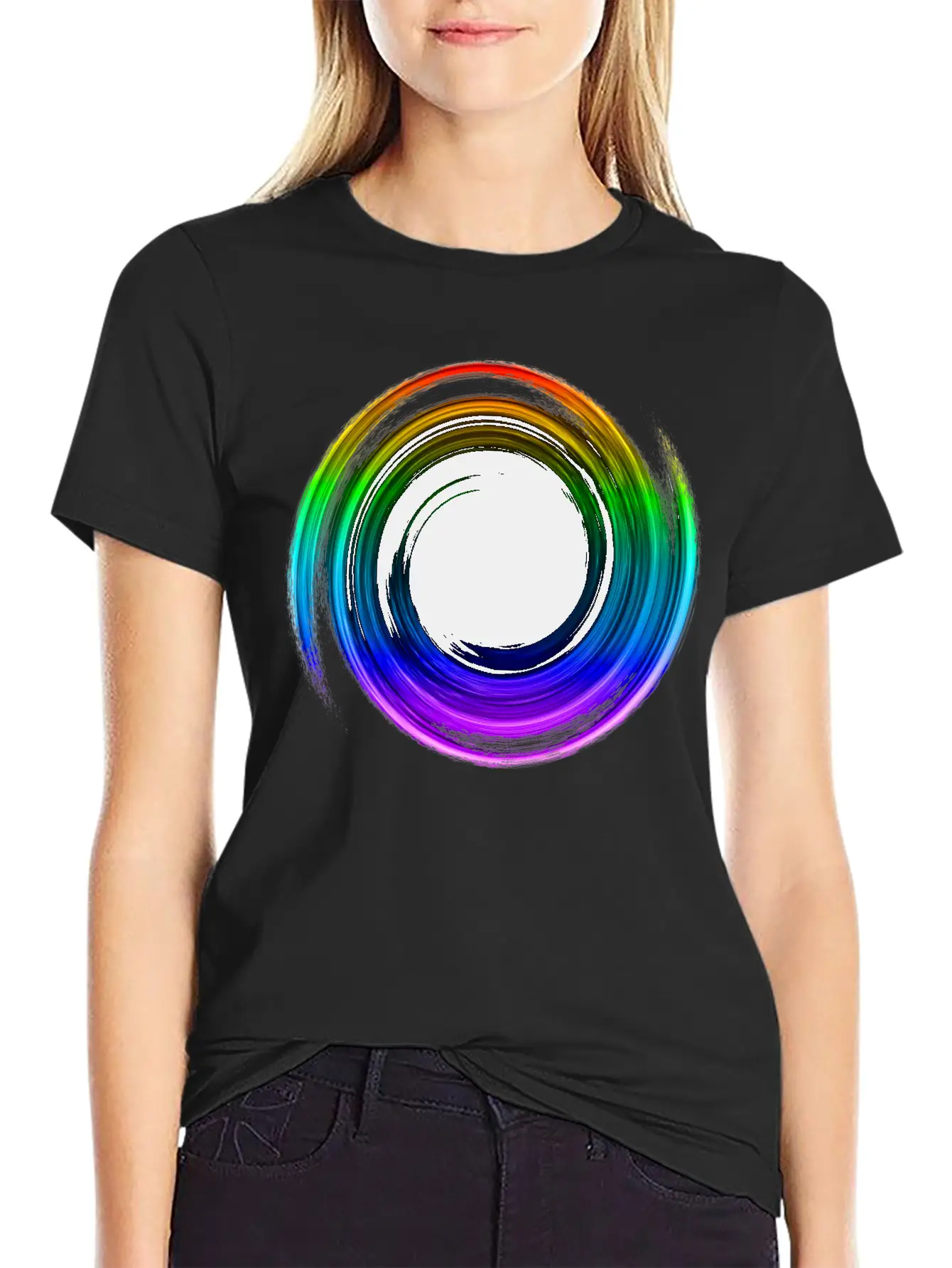 Black Hole Space Universe Physics Cosmos Rainbow Essential Cotton Tee For Daily Outfits – Unisex Style