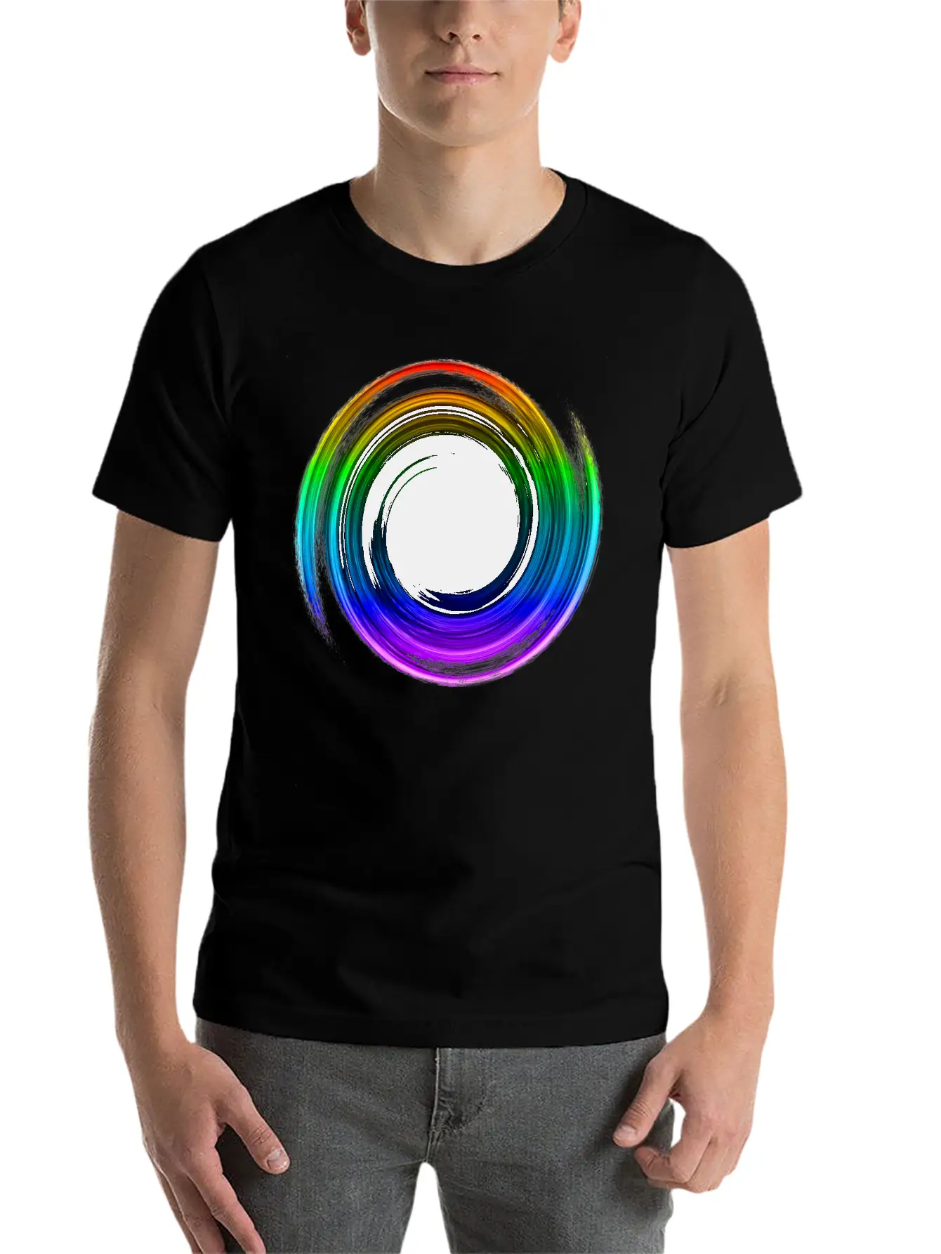 Black Hole Space Universe Physics Cosmos Rainbow Essential Cotton Tee For Daily Outfits – Unisex Style