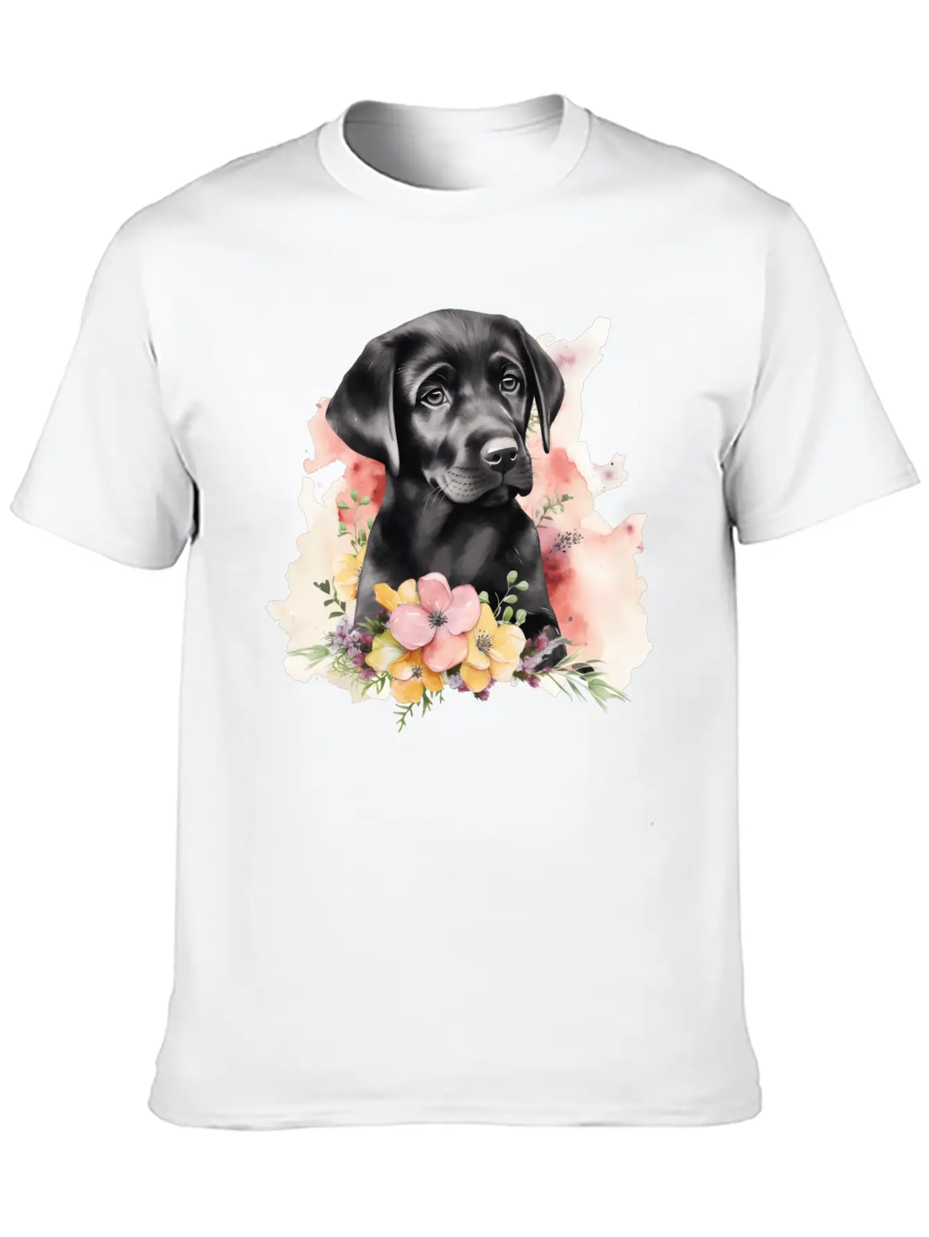 Black Lab Dog Watercolor Floral Basic Graphic T-Shirt – Daily Comfort In Soft Cotton