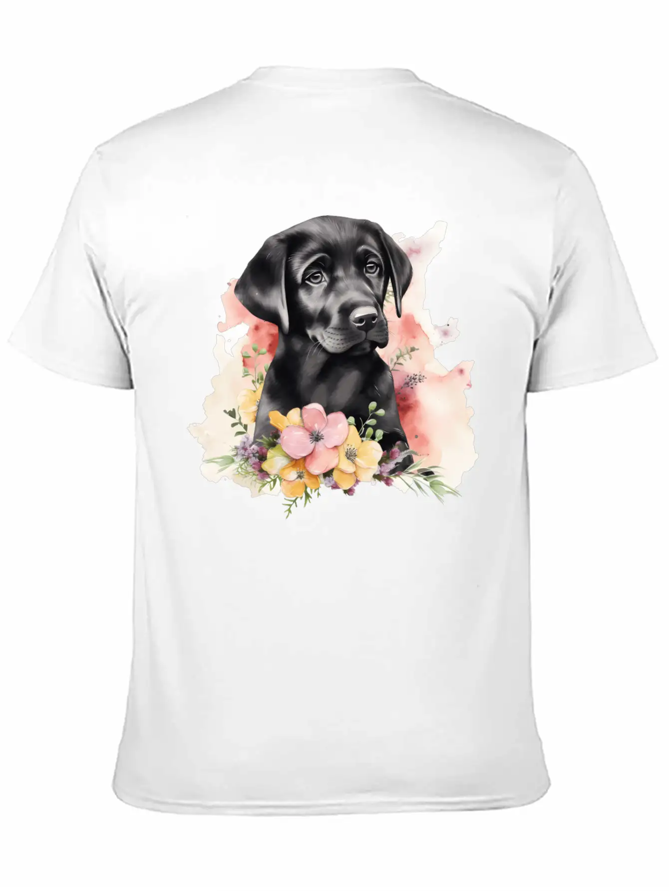 Black Lab Dog Watercolor Floral Basic Graphic T-Shirt – Daily Comfort In Soft Cotton