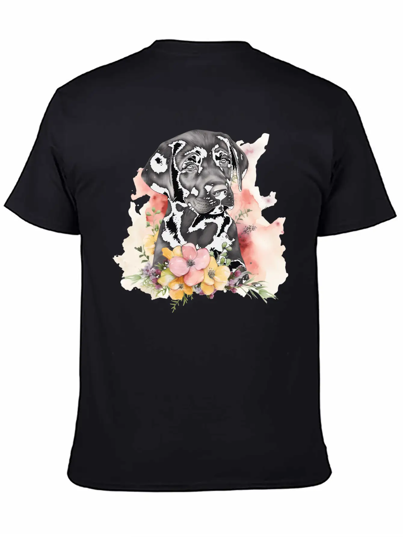 Black Lab Dog Watercolor Floral Basic Graphic T-Shirt – Daily Comfort In Soft Cotton