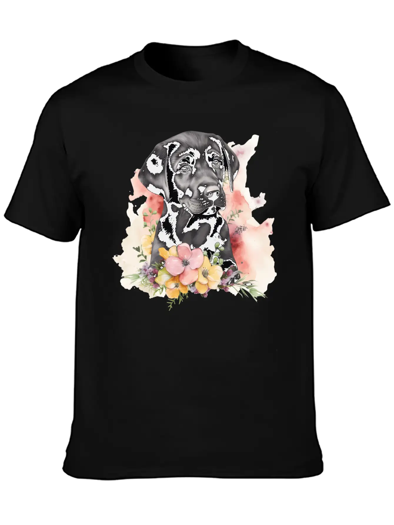 Black Lab Dog Watercolor Floral Basic Graphic T-Shirt – Daily Comfort In Soft Cotton
