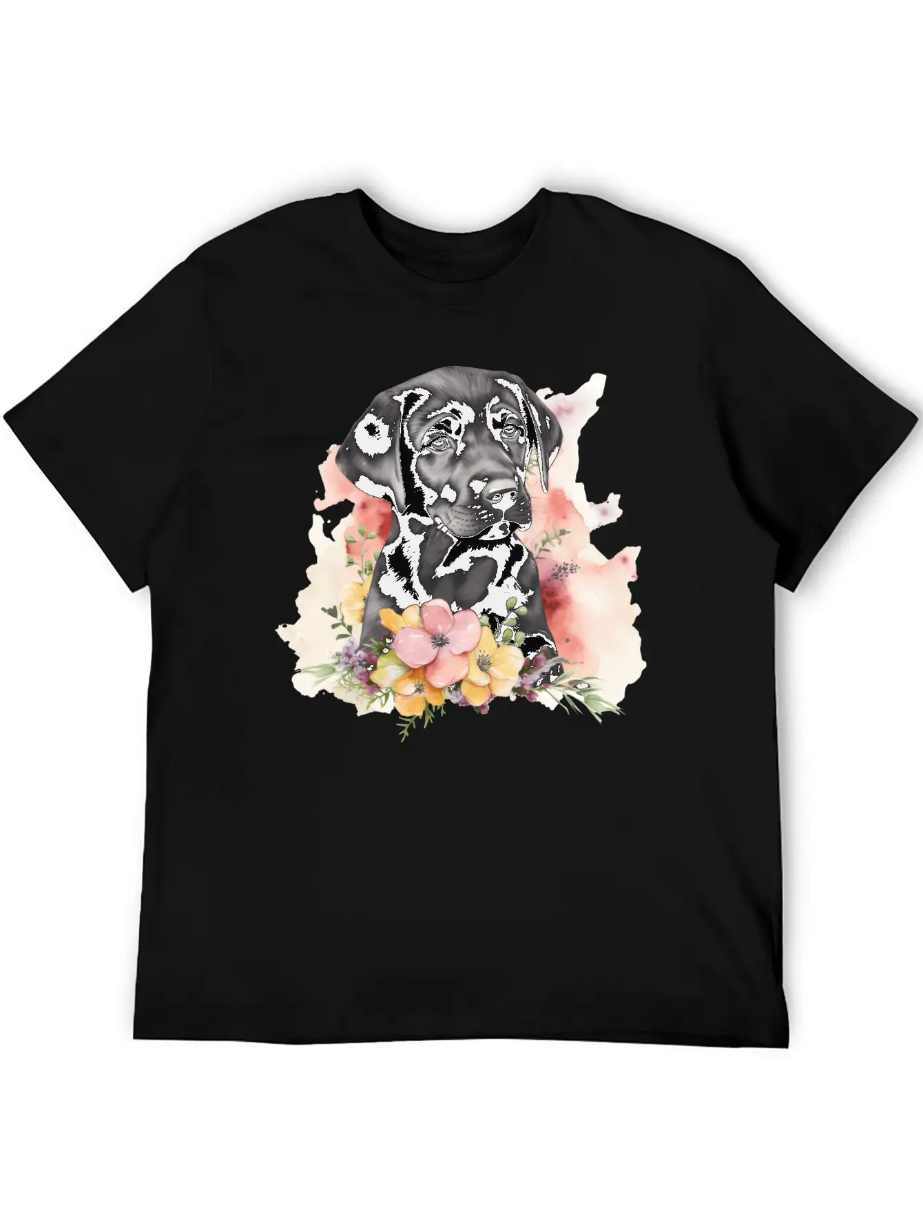 Black Lab Dog Watercolor Floral Basic Graphic T-Shirt – Daily Comfort In Soft Cotton
