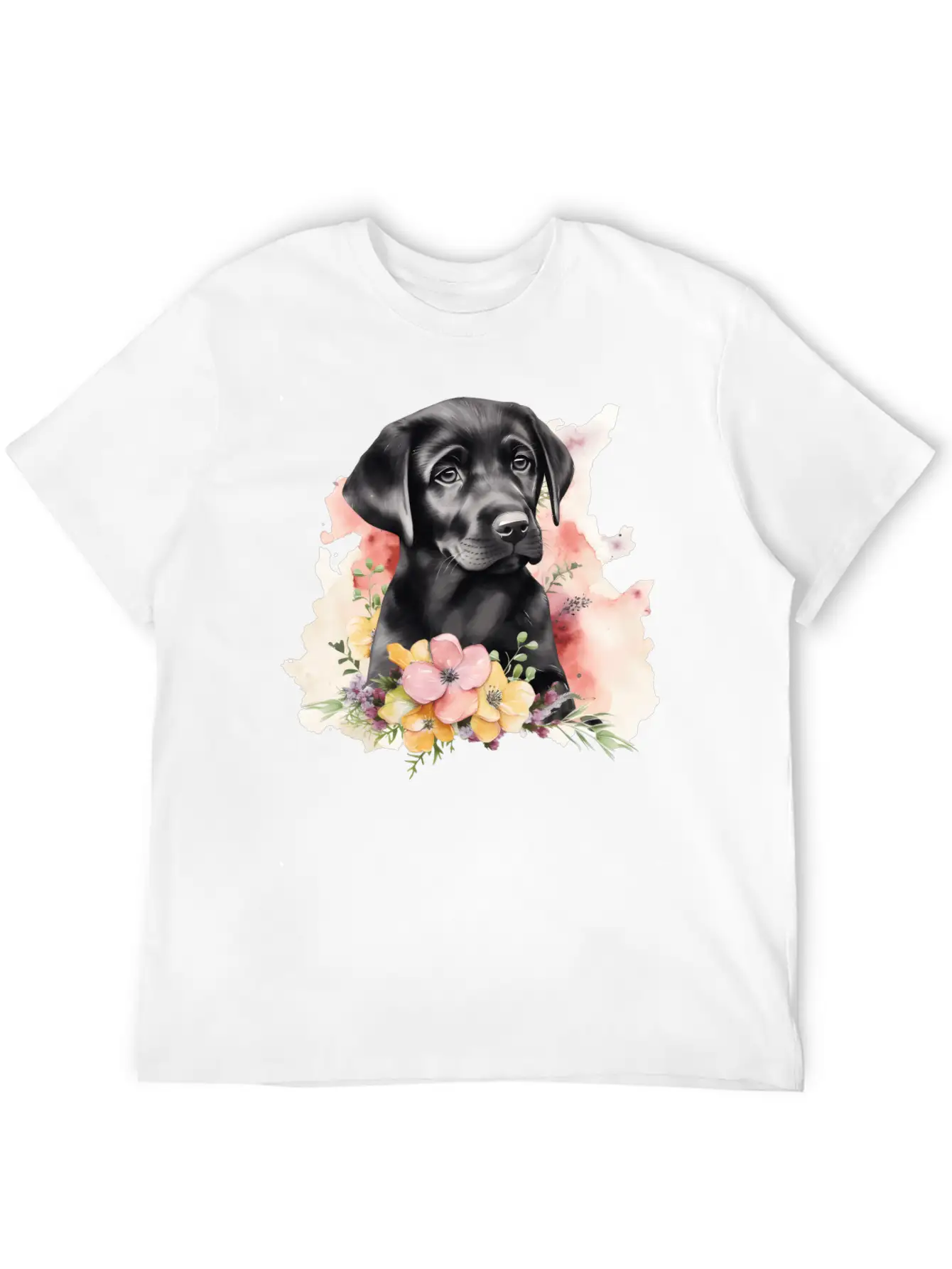 Black Lab Dog Watercolor Floral Basic Graphic T-Shirt – Daily Comfort In Soft Cotton