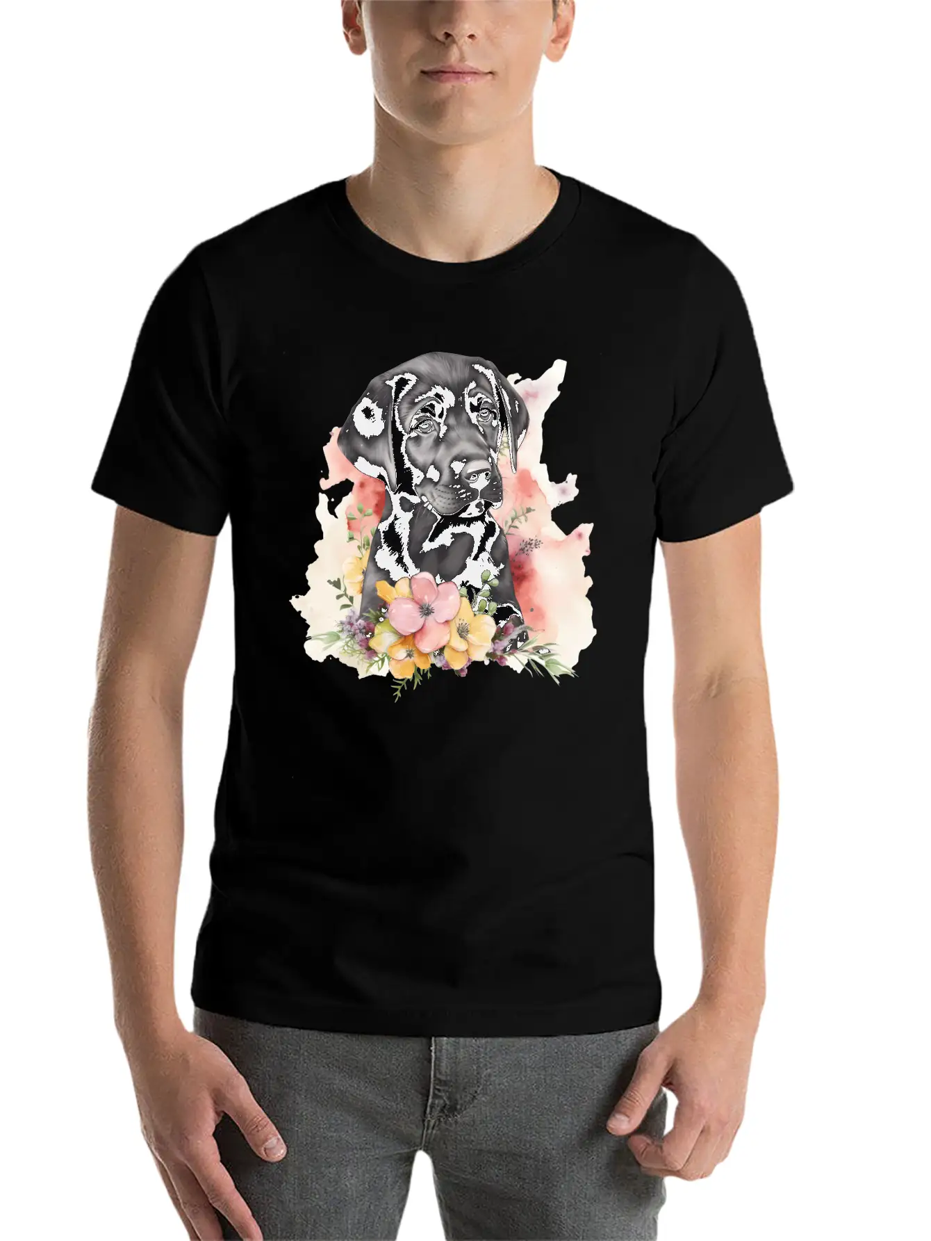 Black Lab Dog Watercolor Floral Basic Graphic T-Shirt – Daily Comfort In Soft Cotton