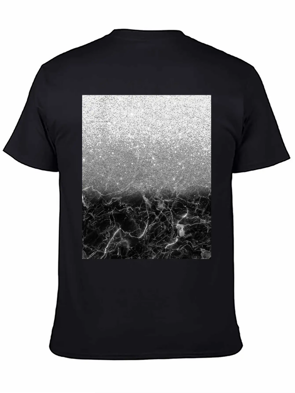 Black Marble And Silver Ombre Glitter Breathable Soft Cotton T-Shirt – Timeless Casual Look