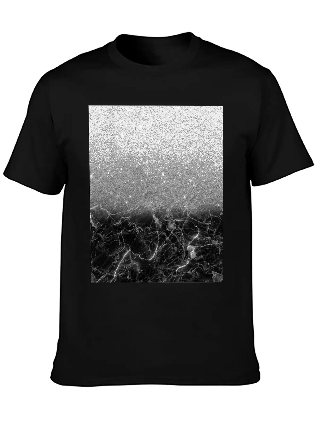 Black Marble And Silver Ombre Glitter Breathable Soft Cotton T-Shirt – Timeless Casual Look