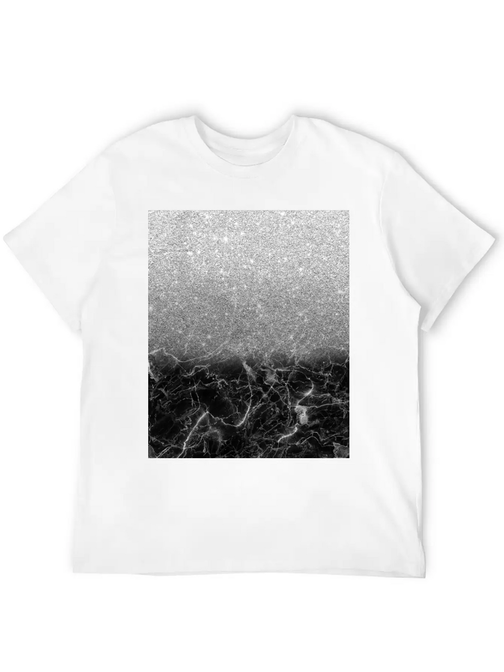Black Marble And Silver Ombre Glitter Breathable Soft Cotton T-Shirt – Timeless Casual Look