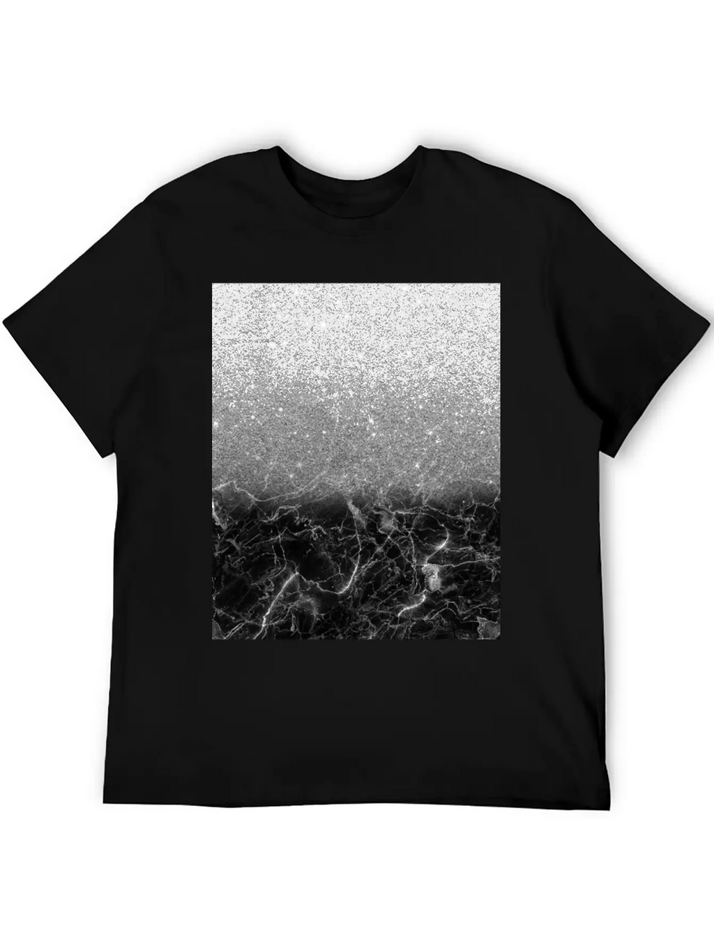 Black Marble And Silver Ombre Glitter Breathable Soft Cotton T-Shirt – Timeless Casual Look