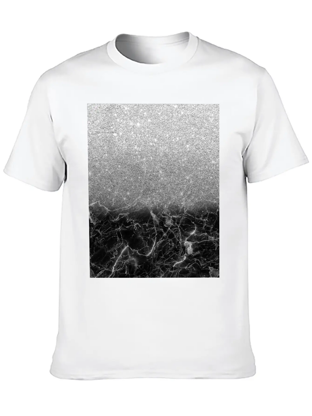 Black Marble And Silver Ombre Glitter Breathable Soft Cotton T-Shirt – Timeless Casual Look