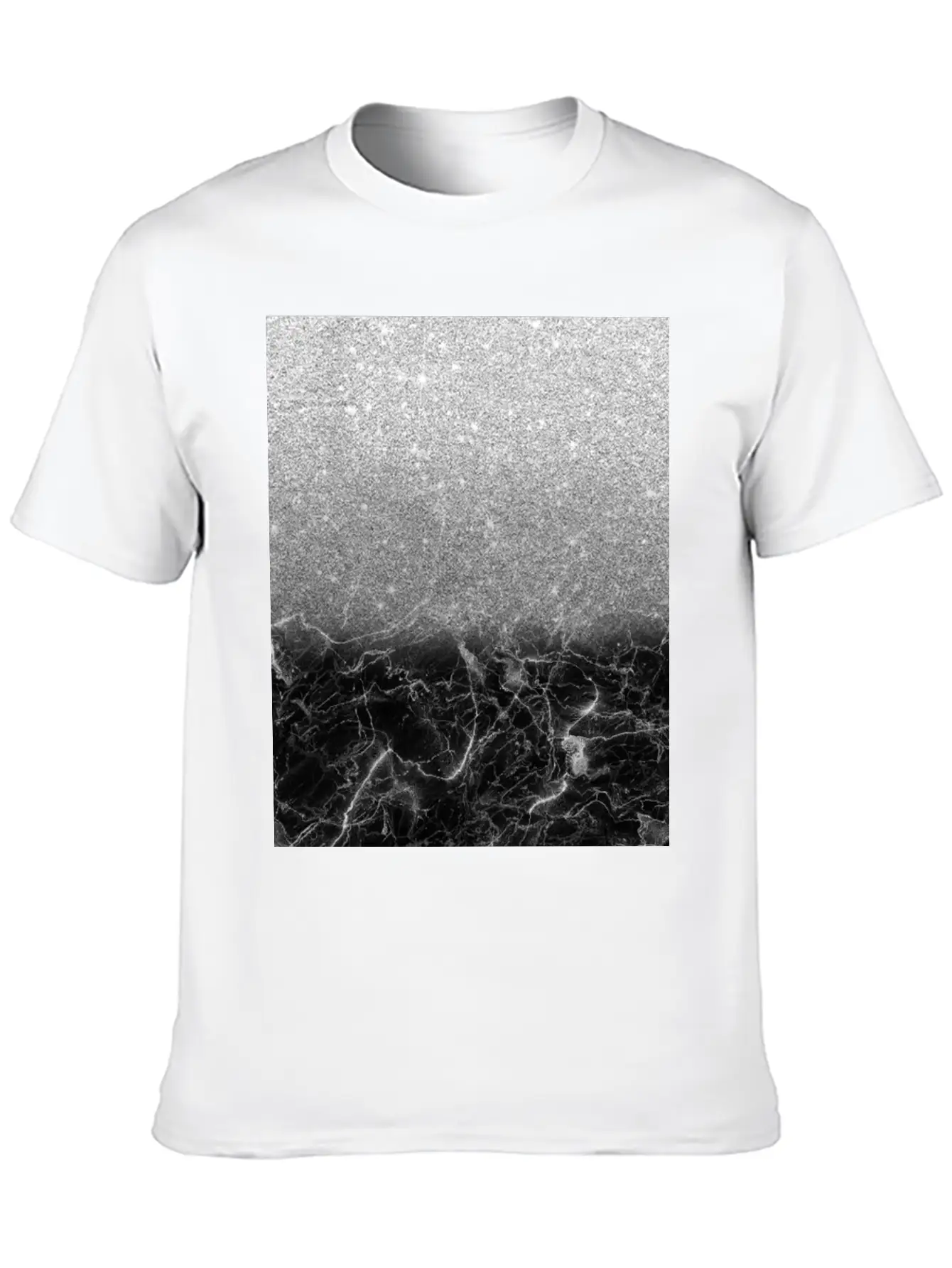 Black Marble And Silver Ombre Glitter Breathable Soft Cotton T-Shirt – Timeless Casual Look