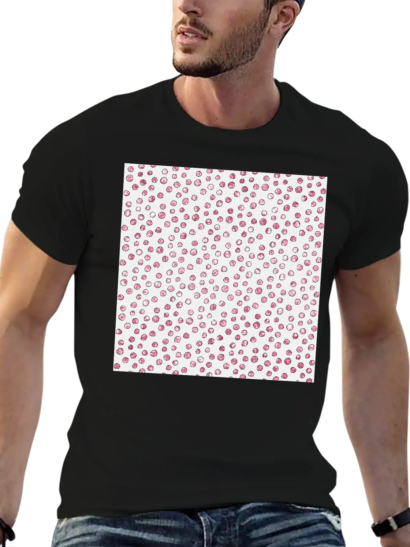 Black Pink Spots Pattern Classic Cotton Tee – Unisex Comfort For Any Season