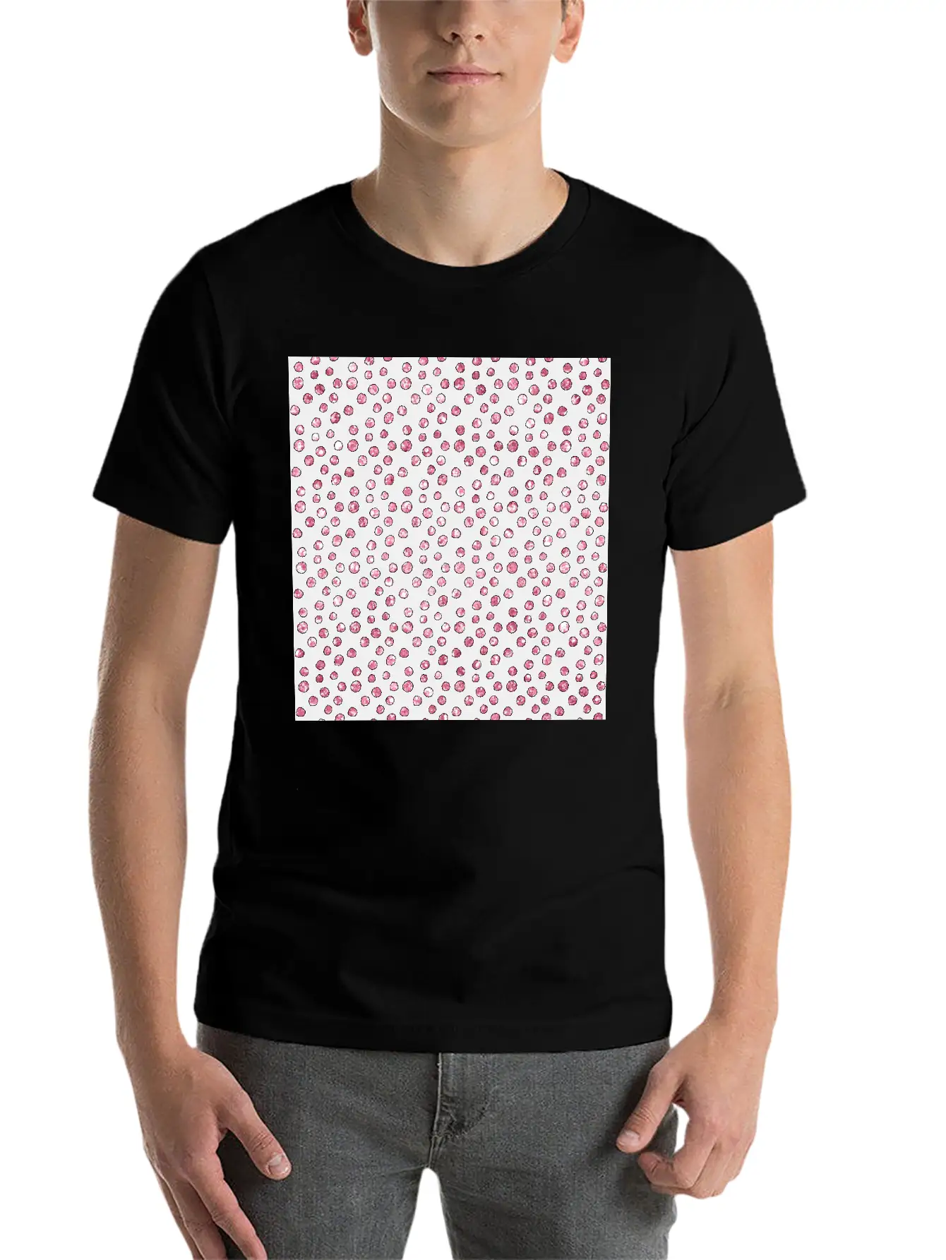 Black Pink Spots Pattern Classic Cotton Tee – Unisex Comfort For Any Season