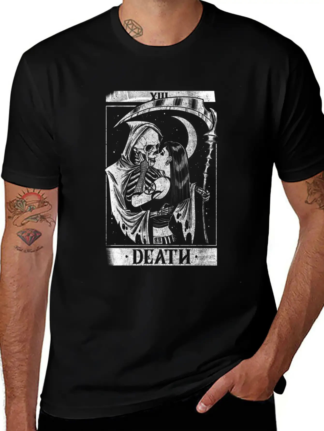 Blackcraft Death The Grim Reaper Kiss Tarot Card Relaxed Everyday Tee – Lightweight And Durable Cotton