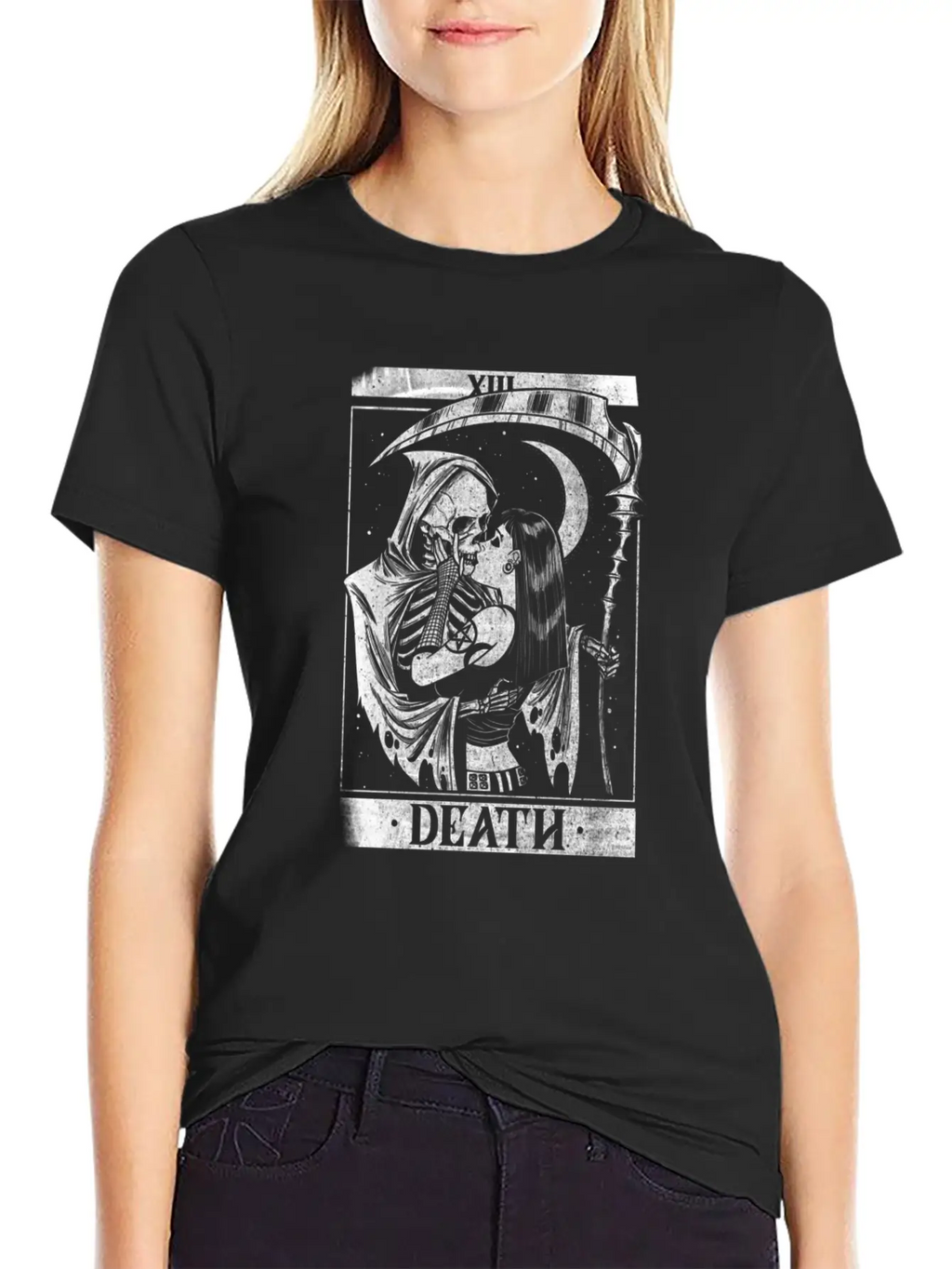 Blackcraft Death The Grim Reaper Kiss Tarot Card Relaxed Everyday Tee – Lightweight And Durable Cotton