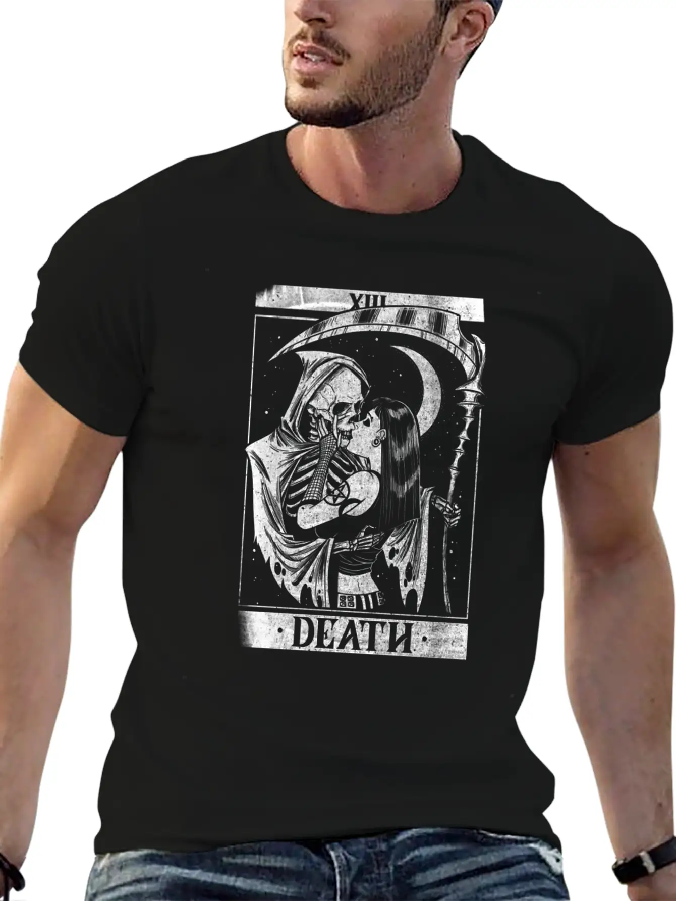 Blackcraft Death The Grim Reaper Kiss Tarot Card Relaxed Everyday Tee – Lightweight And Durable Cotton