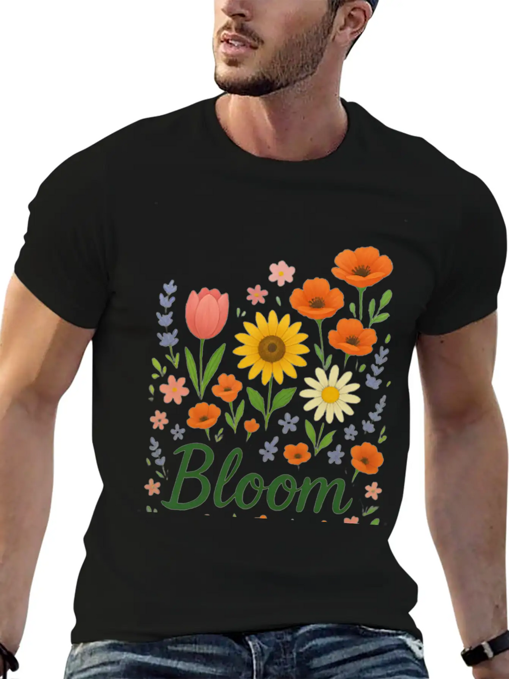 Bloom – Spring Floral Illustration Breathable Soft Cotton T-Shirt – Timeless Casual Look