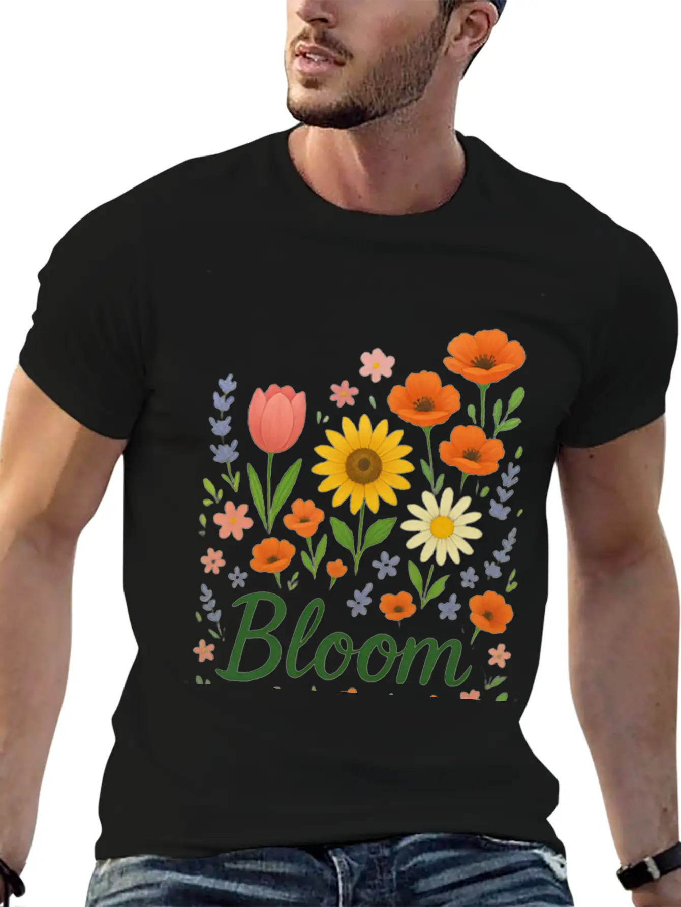 Bloom – Spring Floral Illustration Breathable Soft Cotton T-Shirt – Timeless Casual Look